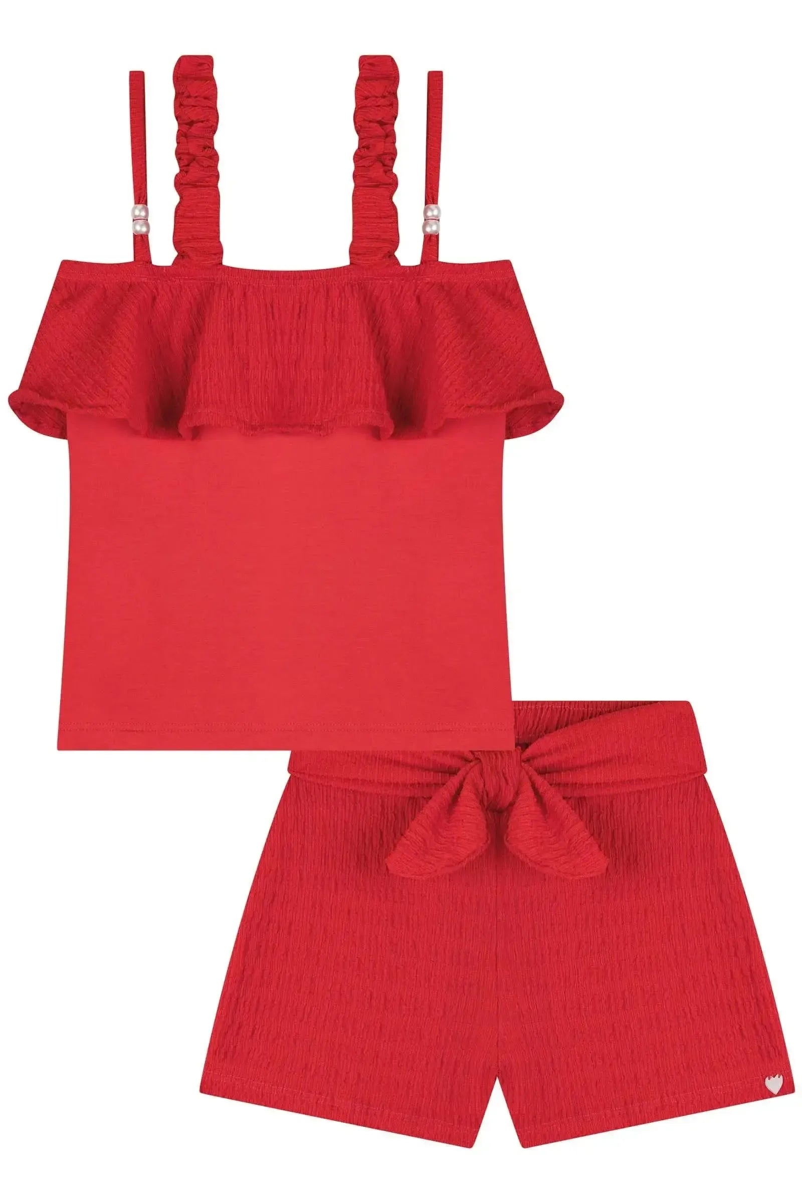 Conjunto de Blusa e Shorts em Malha Relevo 83418 Kukiê Infantil Menina
