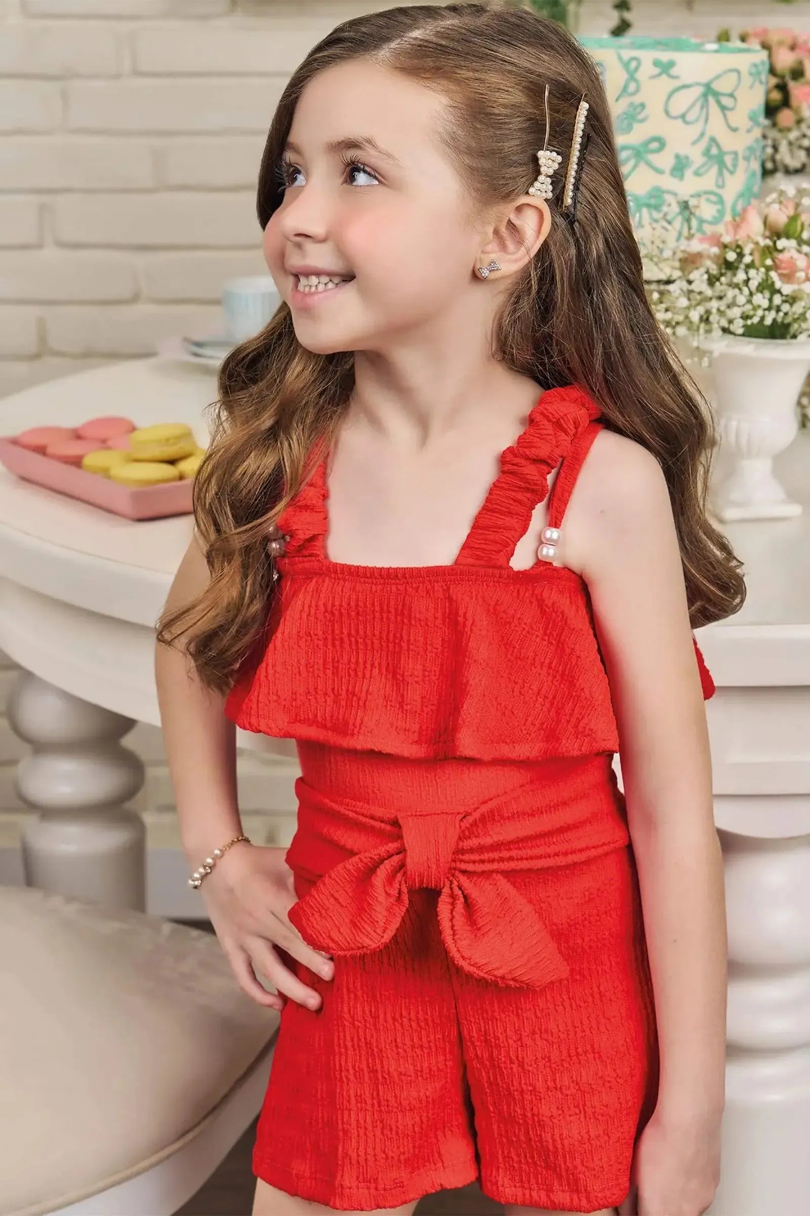 Conjunto de Blusa e Shorts em Malha Relevo 83418 Kukiê Infantil Menina