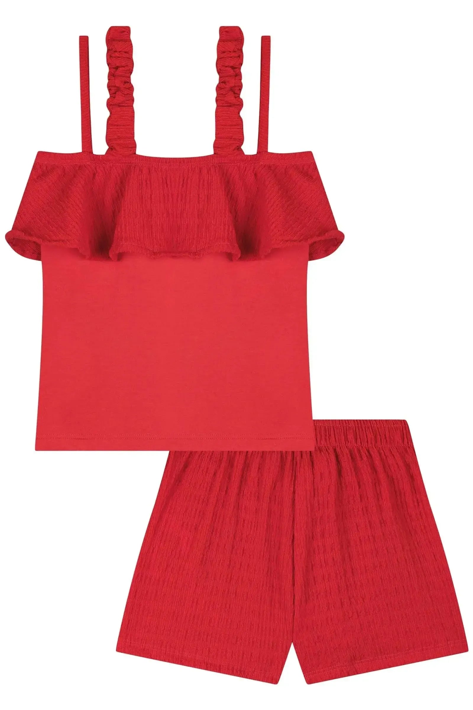 Conjunto de Blusa e Shorts em Malha Relevo 83418 Kukiê Infantil Menina