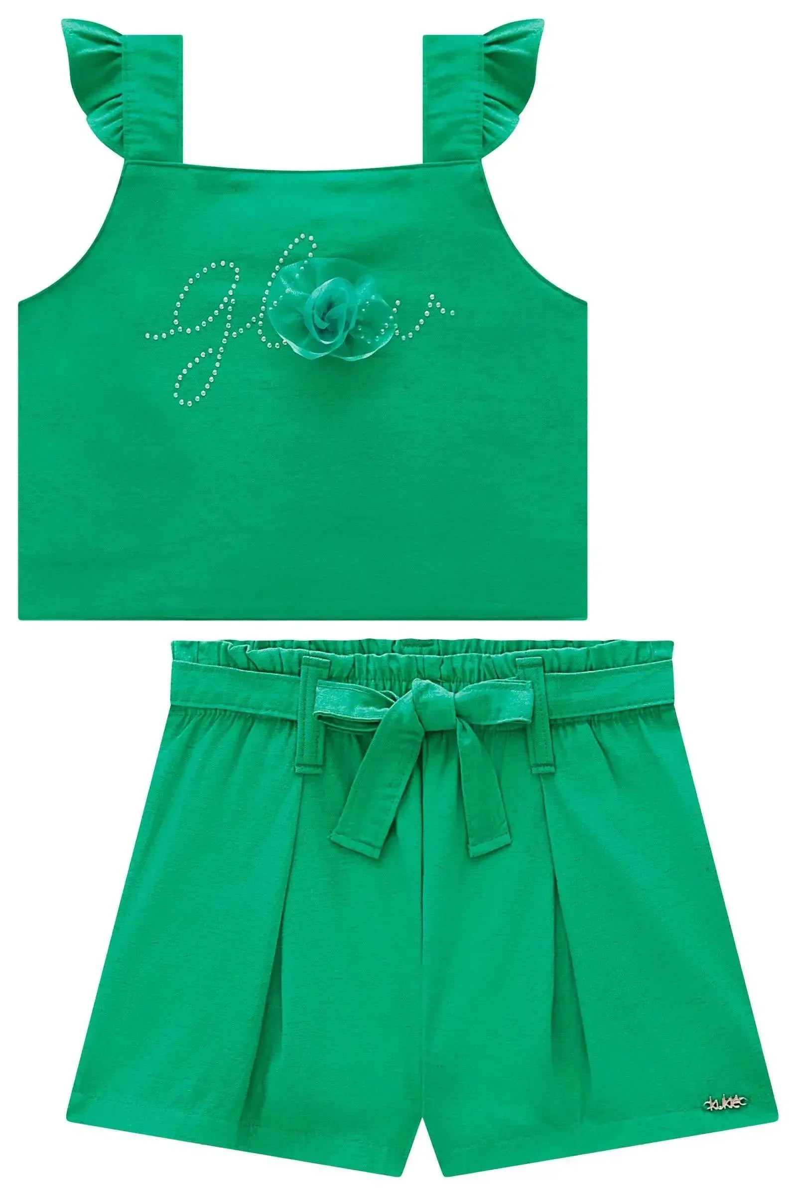 Conjunto de Blusa e Shorts em Viscolinho Sarjado 99674 Kukiê Infantil Menina