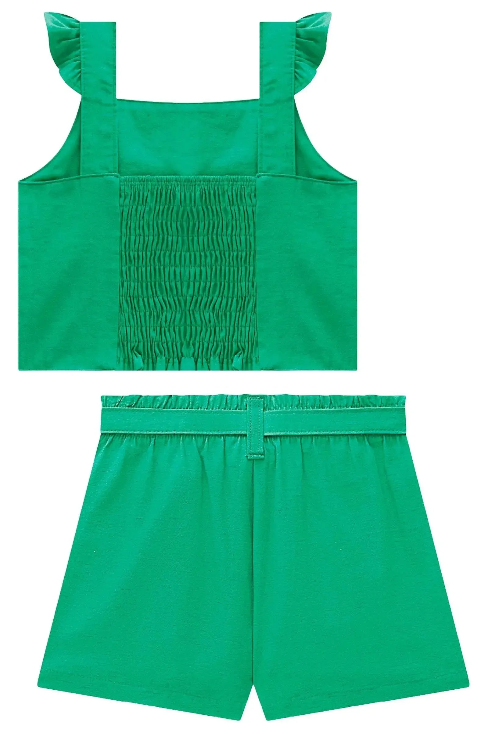 Conjunto de Blusa e Shorts em Viscolinho Sarjado 99674 Kukiê Infantil Menina