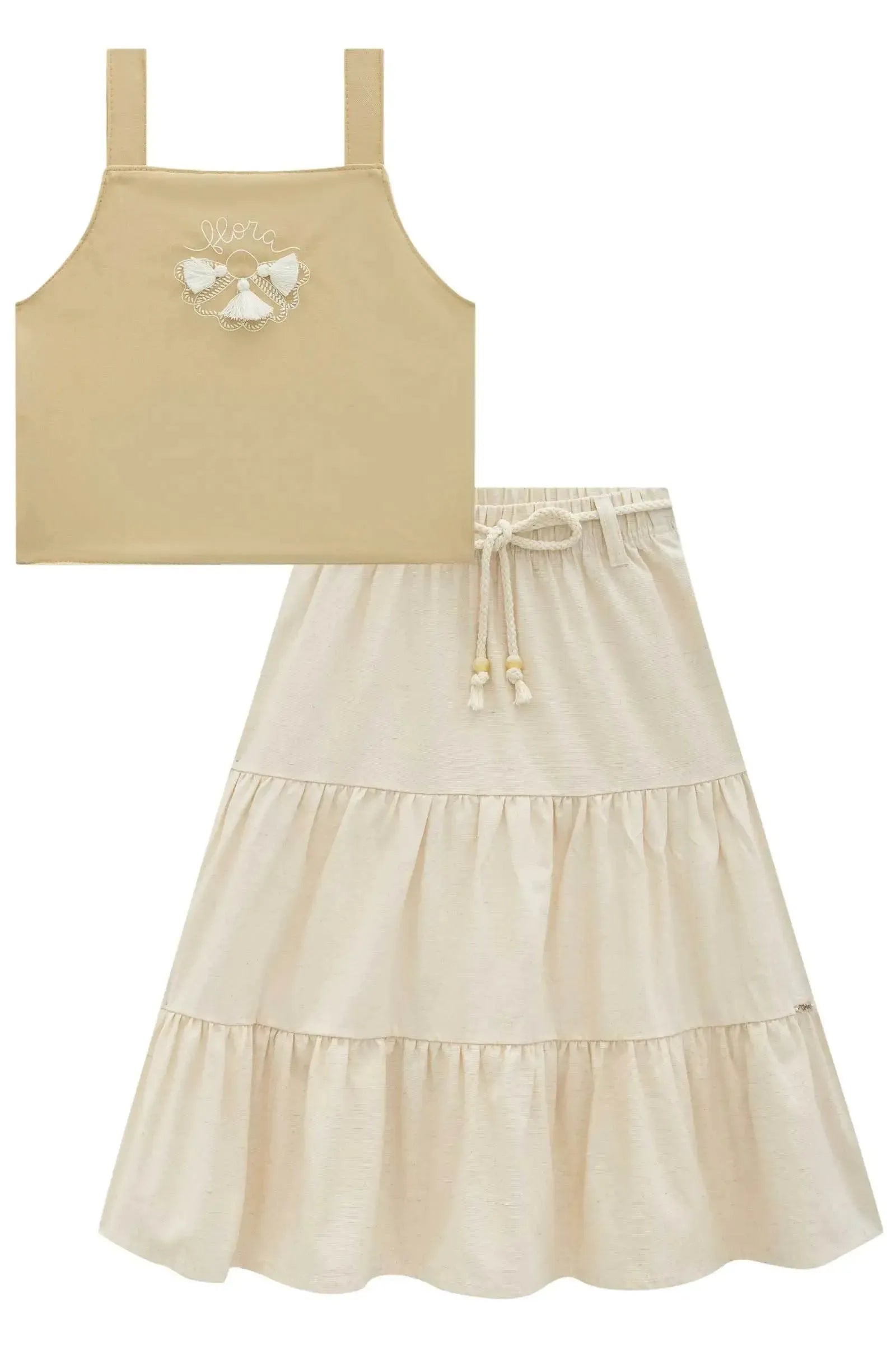Conjunto de Blusa em Blend de Viscose e Saia Midi em Linho Santorine com Elastano 96501 Infanti Infantil Menina