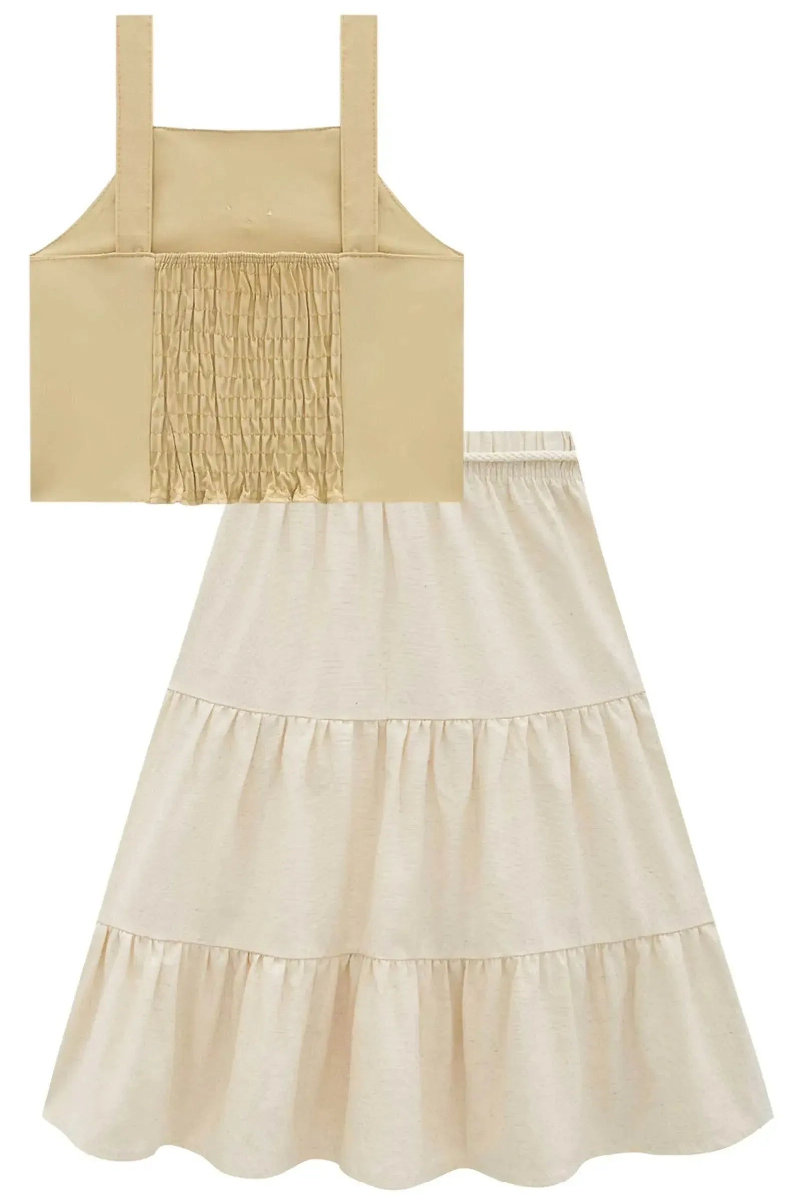 Conjunto de Blusa em Blend de Viscose e Saia Midi em Linho Santorine com Elastano 96501 Infanti Infantil Menina