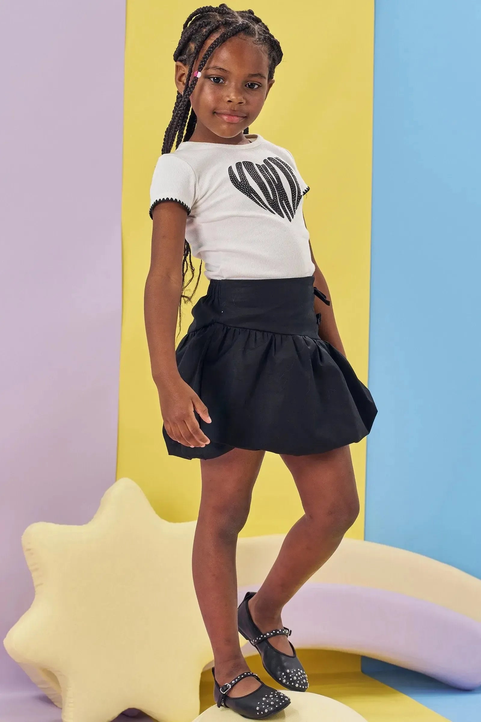 Conjunto de Blusa em Canelado e Saia Banolê em Tricoline com Elastano 84916 Kukiê Infantil Menina