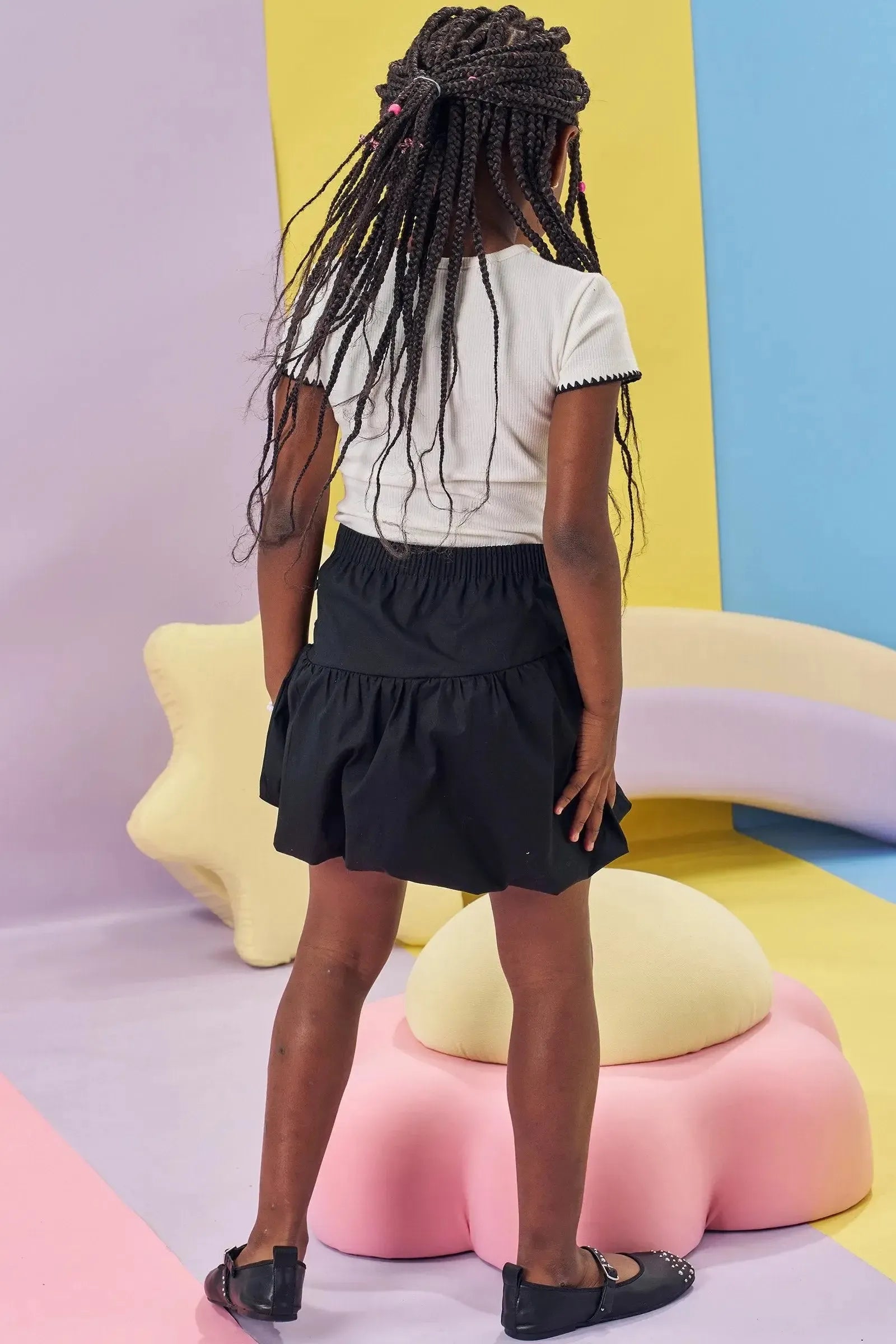 Conjunto de Blusa em Canelado e Saia Banolê em Tricoline com Elastano 84916 Kukiê Infantil Menina