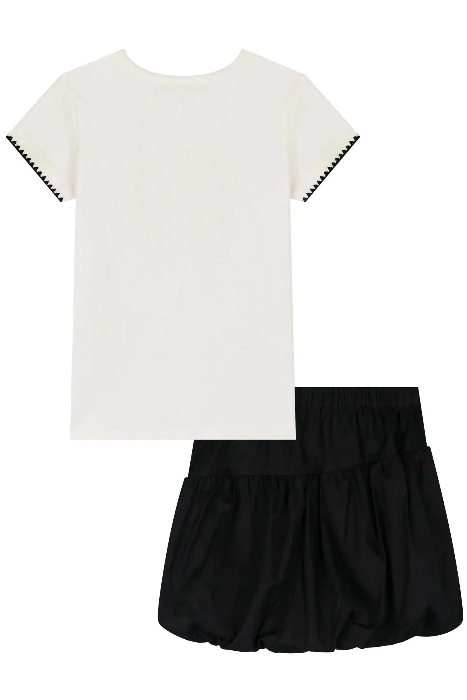 Conjunto de Blusa em Canelado e Saia Banolê em Tricoline com Elastano 84916 Kukiê Infantil Menina