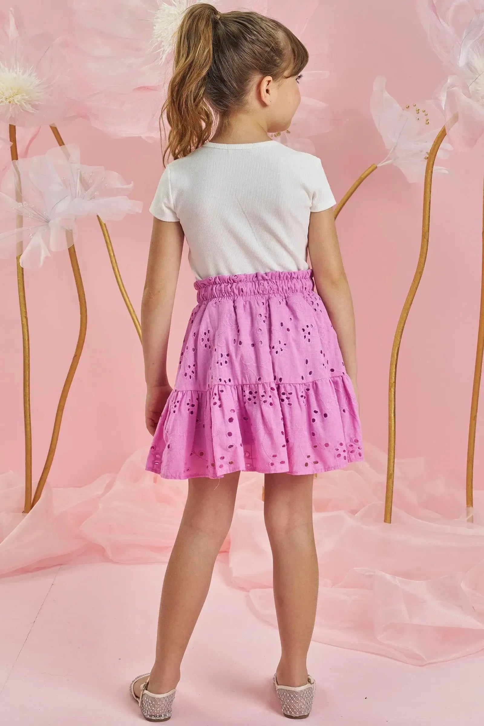 Conjunto de Blusa em Canelado e Saia em Laise. Com Shorts Embutido 85762 Infanti Infantil Menina