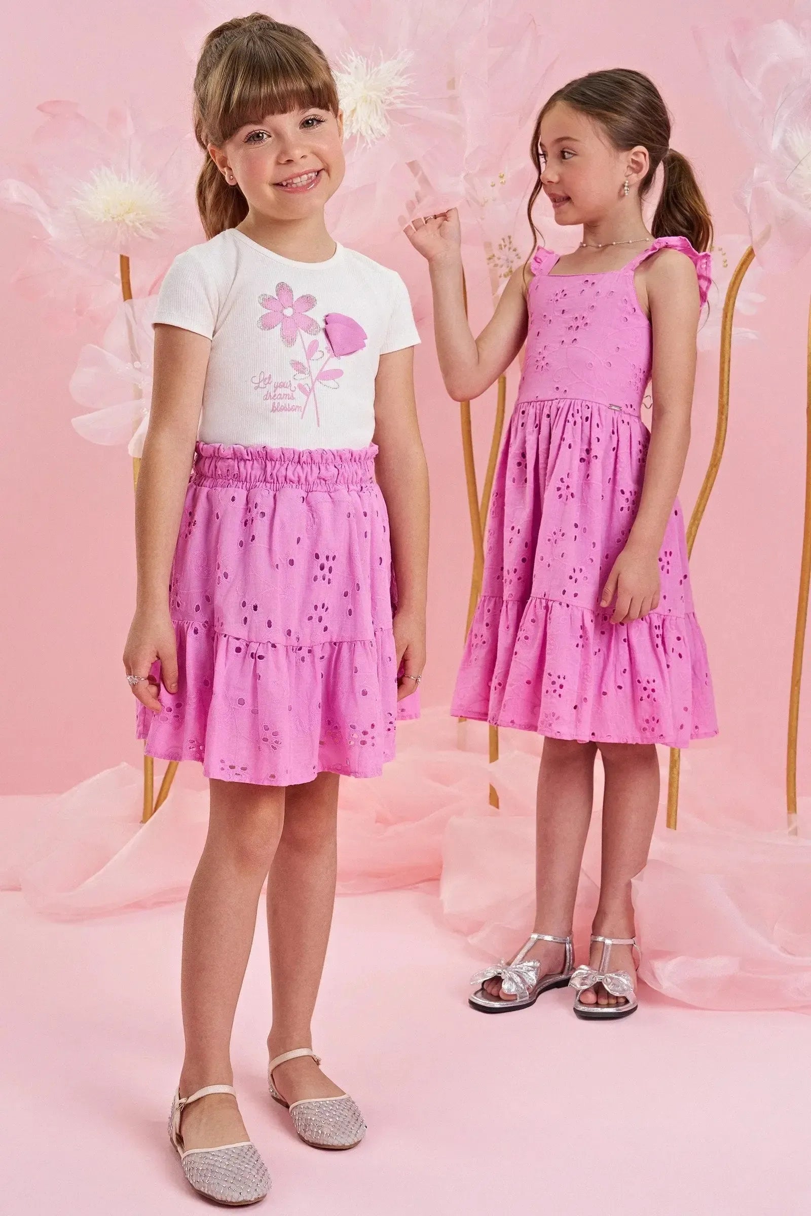 Conjunto de Blusa em Canelado e Saia em Laise. Com Shorts Embutido 85762 Infanti Infantil Menina