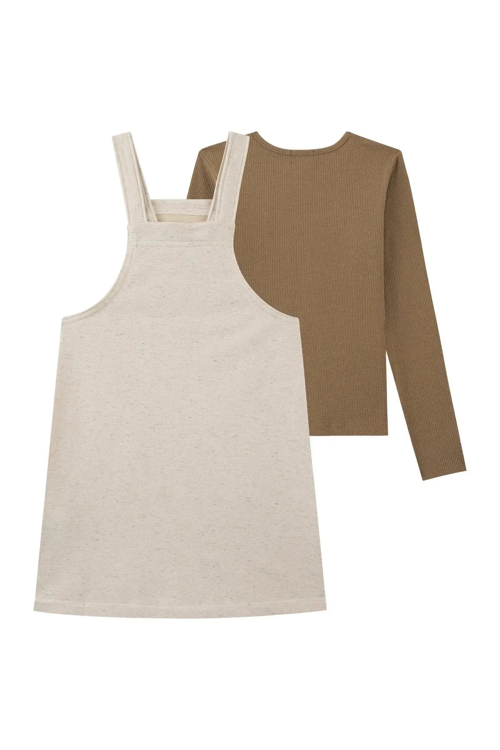 Conjunto de Blusa em Canelado e Salopete em Moletom Linho sem Pelúcia 89904 Kukiê Infantil Menina