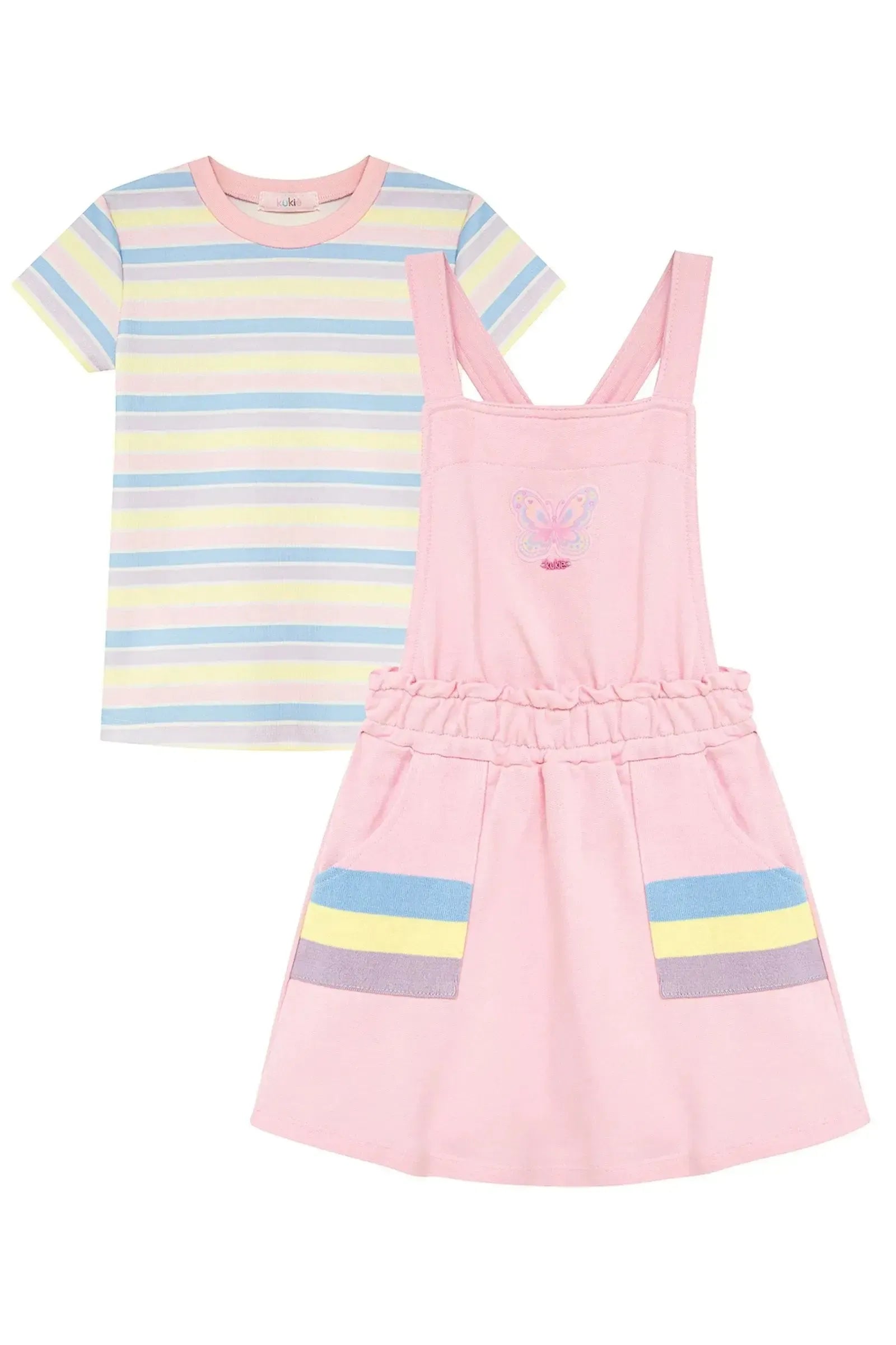 Conjunto de Blusa em Canelado e Salopete em Moletom sem Pelúcia 97145 Kukiê Infantil Menina