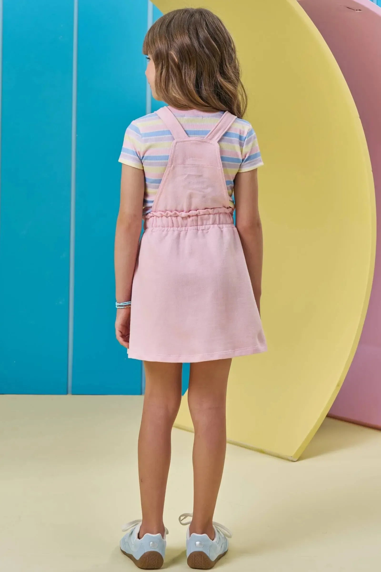 Conjunto de Blusa em Canelado e Salopete em Moletom sem Pelúcia 97145 Kukiê Infantil Menina