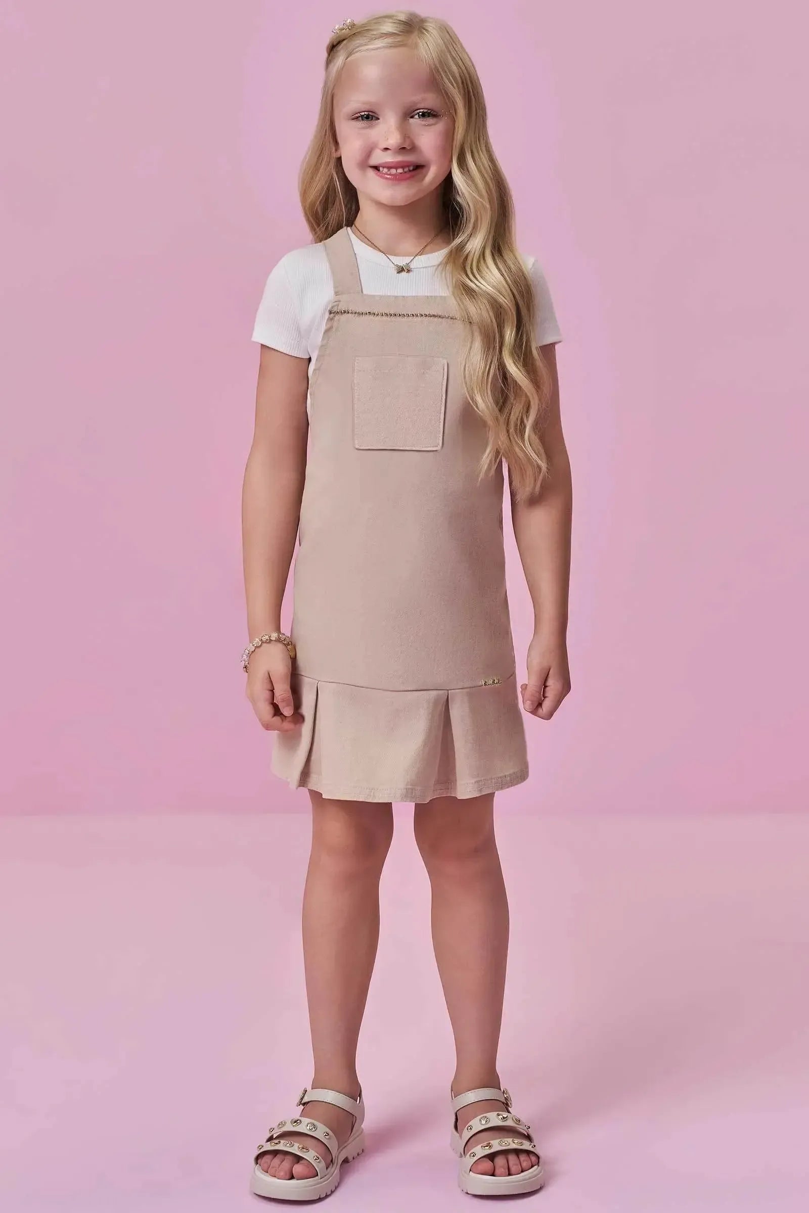 Conjunto de Blusa em Canelado e Salopete em Sarja com Elastano 99407 Kukiê Infantil Menina