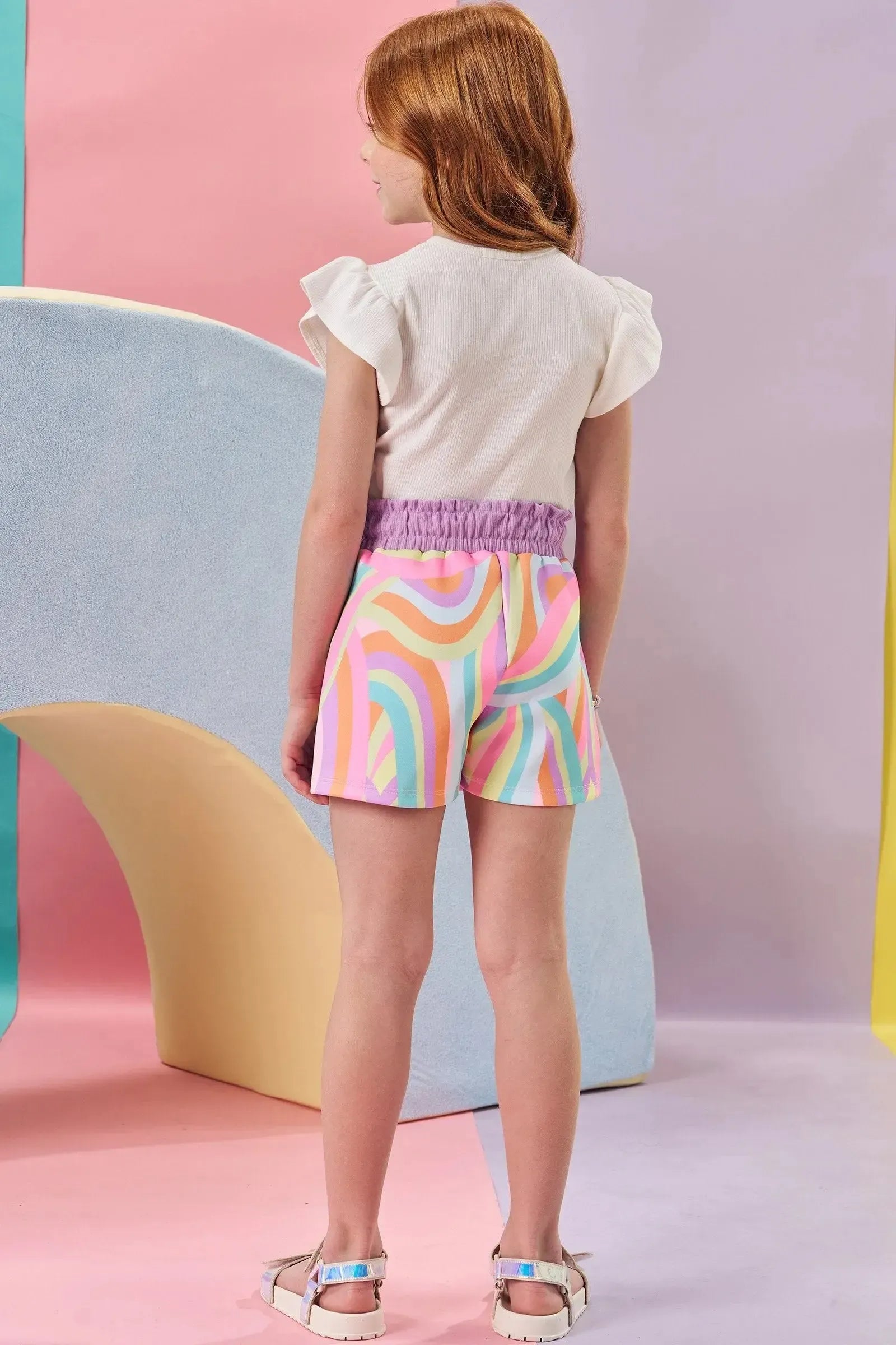 Conjunto de Blusa em Canelado e Short Saia em Fly Tech 84896 Kukiê Infantil Menina