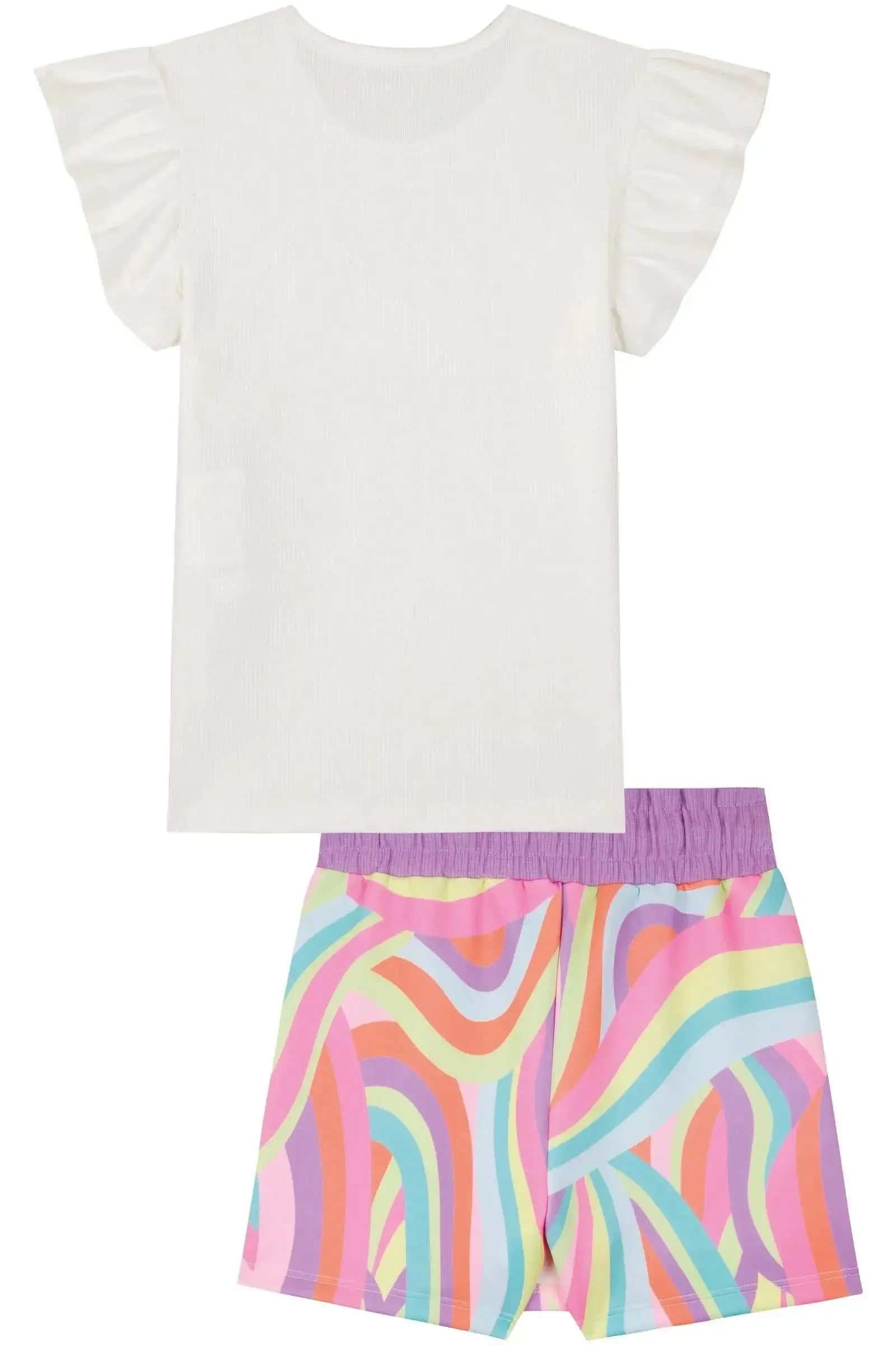 Conjunto de Blusa em Canelado e Short Saia em Fly Tech 84896 Kukiê Infantil Menina