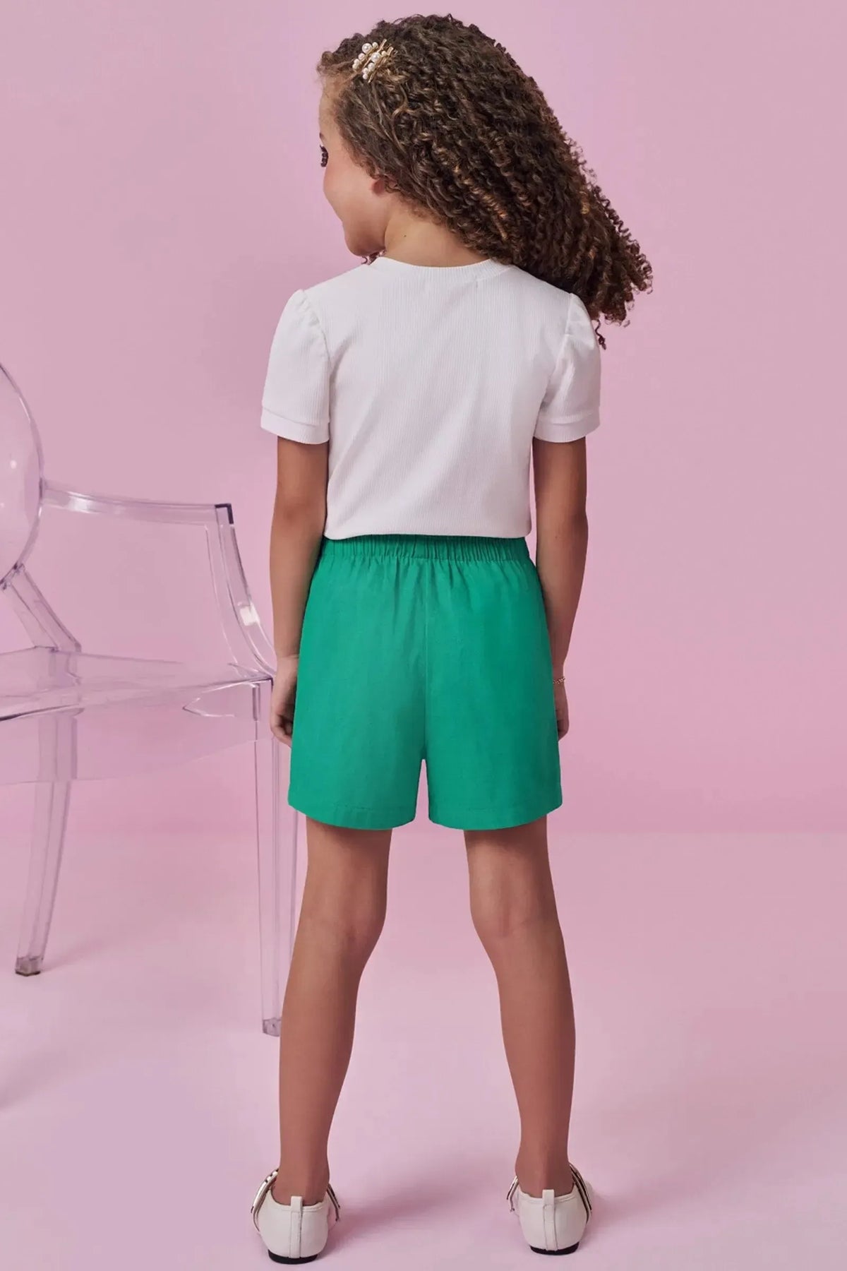 Conjunto de Blusa em Canelado e Short Saia em Viscolinho Sarjado 98708 Kukiê Infantil Menina