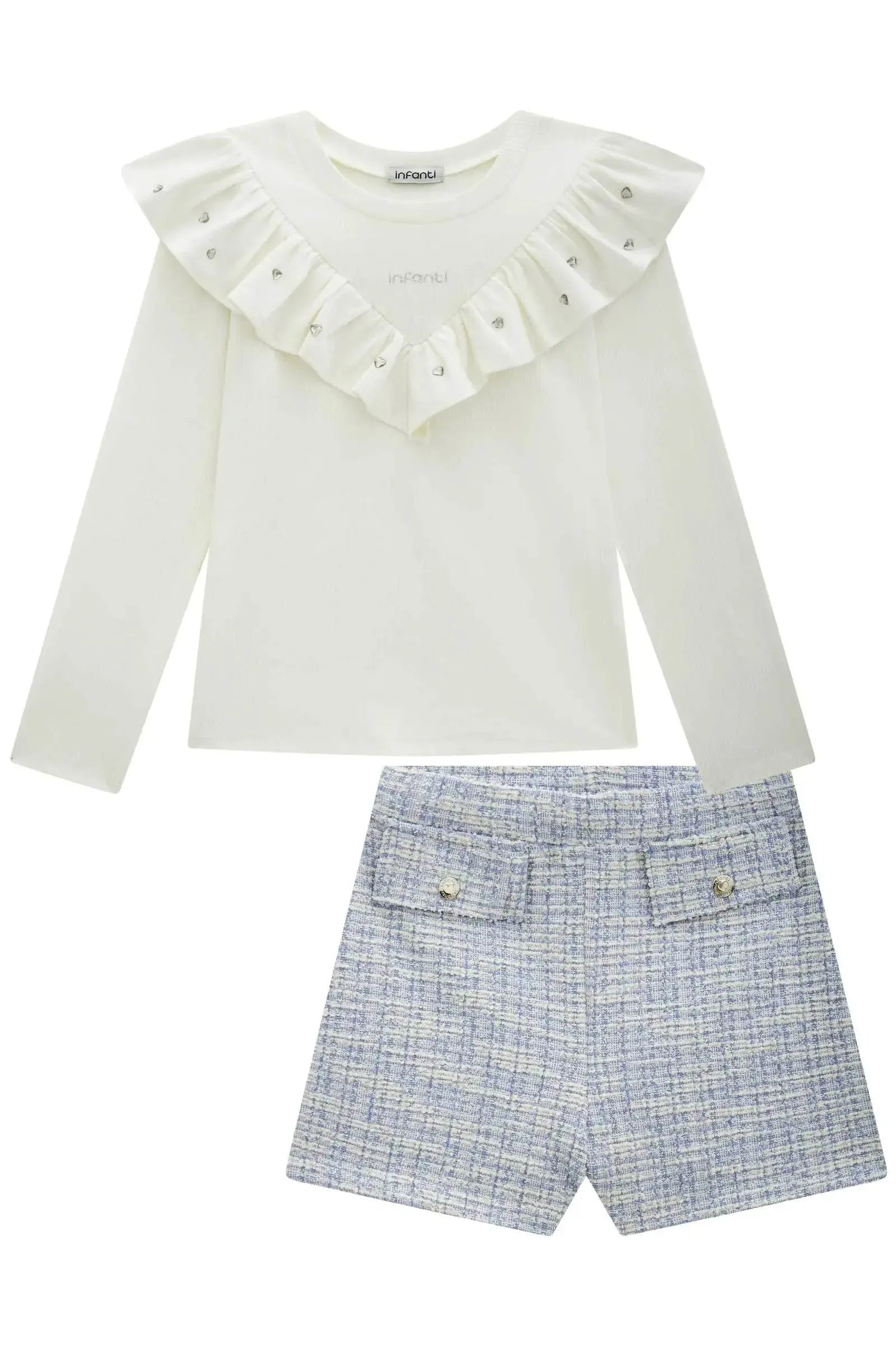 Conjunto de Blusa em Canelado e Shorts em Malha Tweed 89675 Infanti Infantil Menina