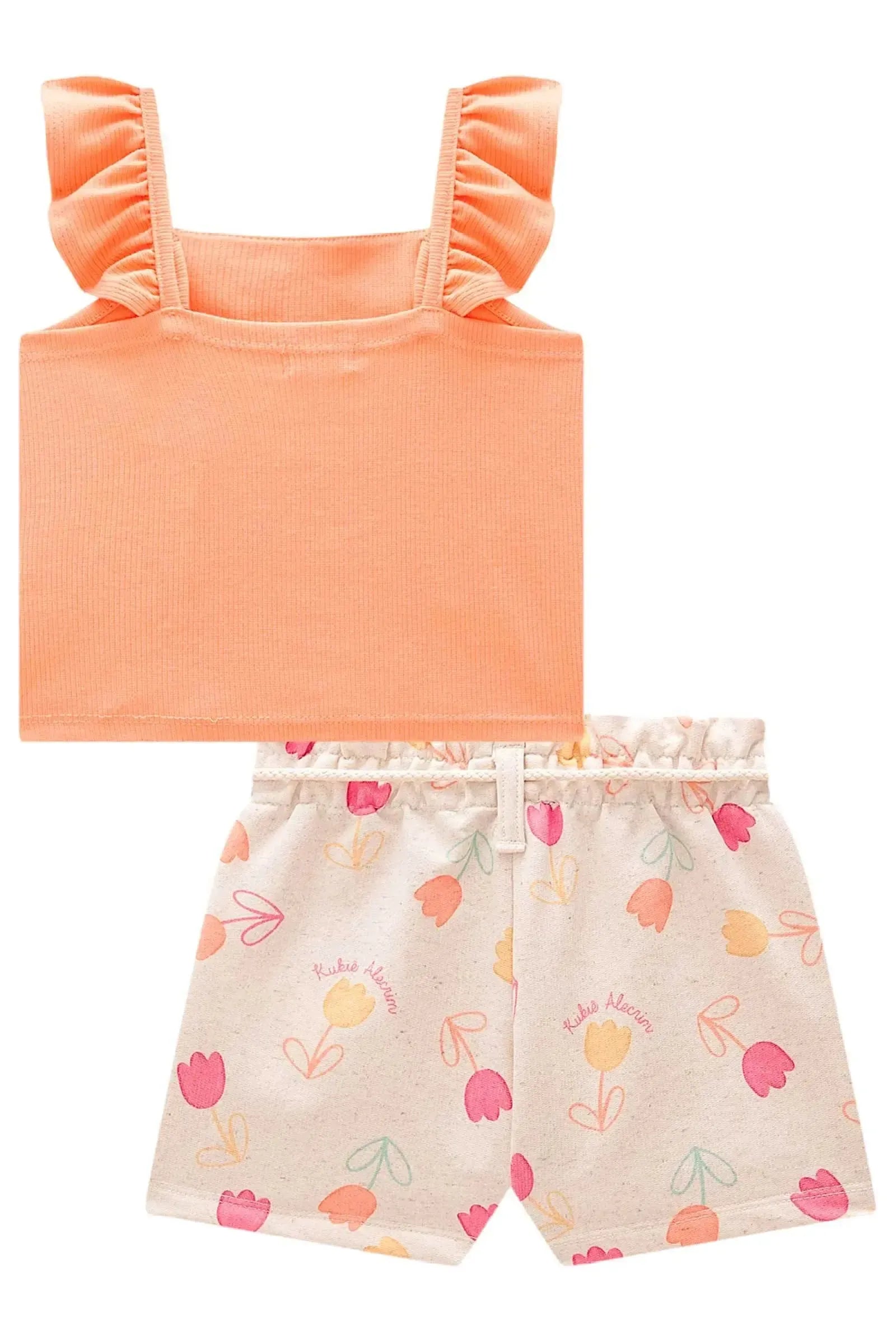 Conjunto de Blusa em Canelado e Shorts em Moletom Linho 97997 Kukiê Infantil Menina