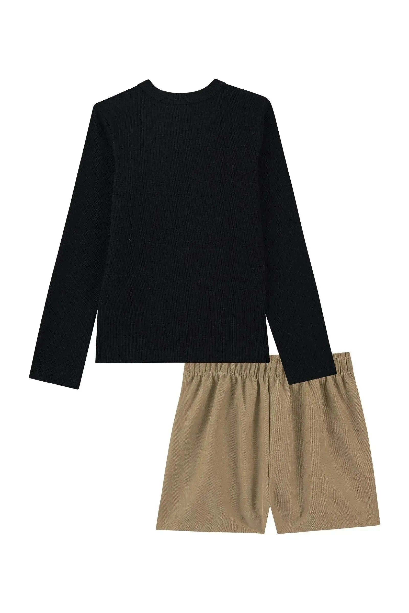 Conjunto de Blusa em Canelado e Shorts em Tecido Sarjado 90582 Kukiê Infantil Menina