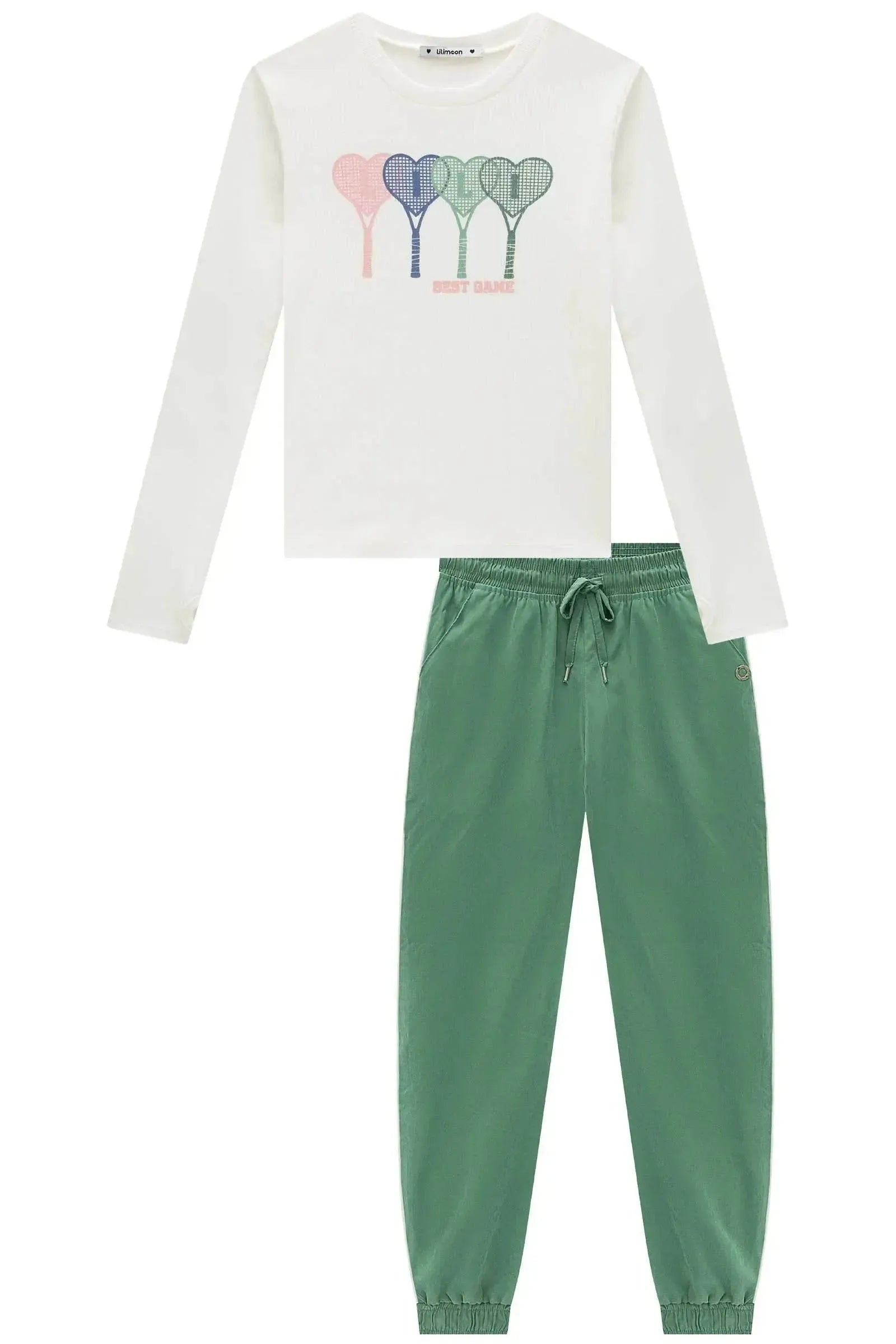 Conjunto de Blusa em Canelado Liz e Calça Jogger em Nylon Taslon 92378 Lilimoon Teen Menina