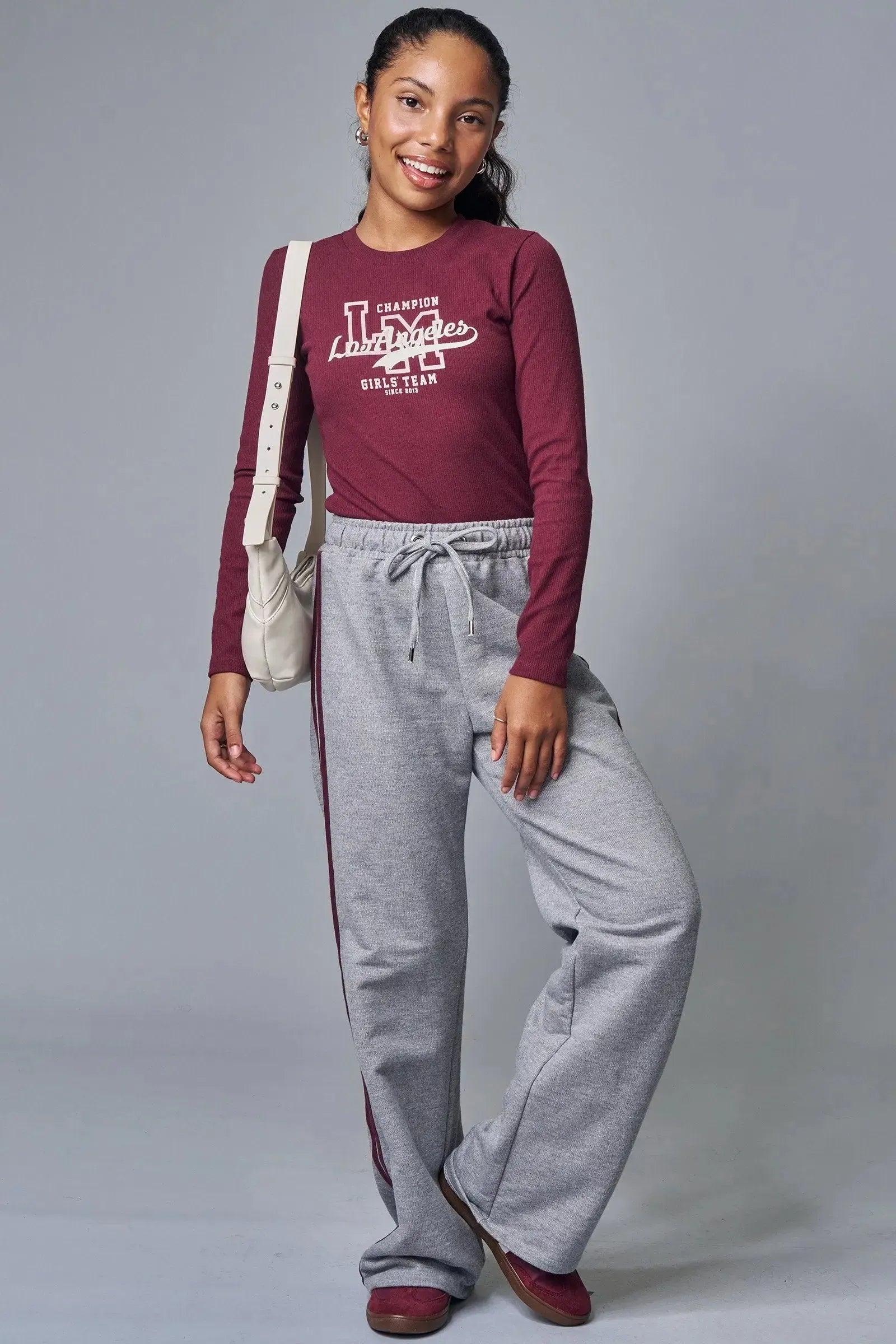 Conjunto de Blusa em Canelado Liz e Calça Wide Leg em Moletom sem Pelúcia 92198 Lilimoon Teen Menina