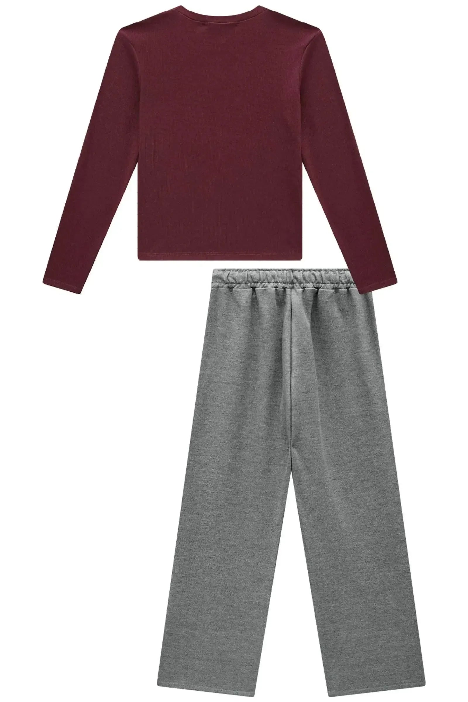 Conjunto de Blusa em Canelado Liz e Calça Wide Leg em Moletom sem Pelúcia 92198 Lilimoon Teen Menina