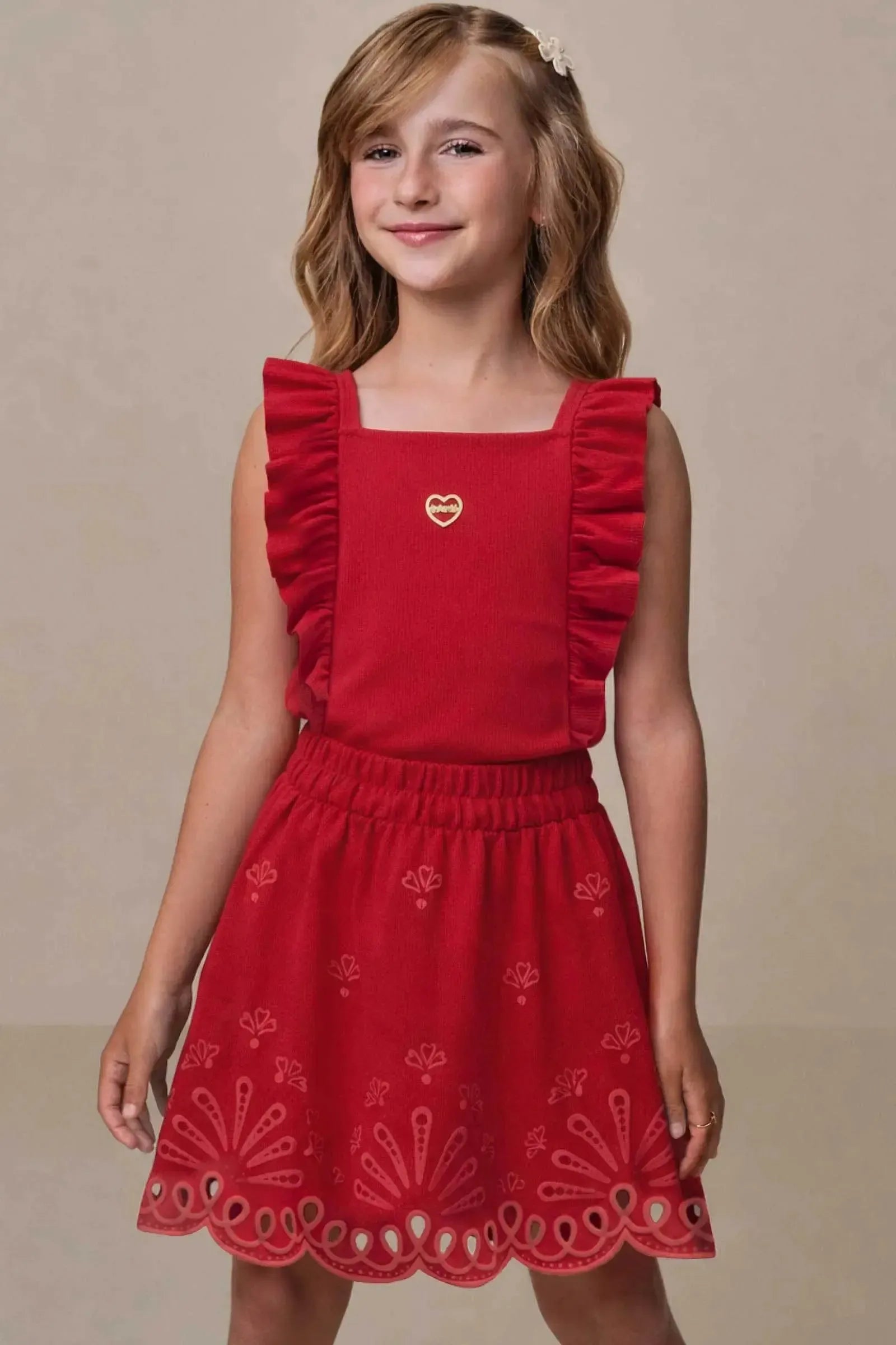 Conjunto de Blusa em Canelado Liz e Saia em Cotton. (Com Shorts Embutido) 21725 Infanti Infantil Menina
