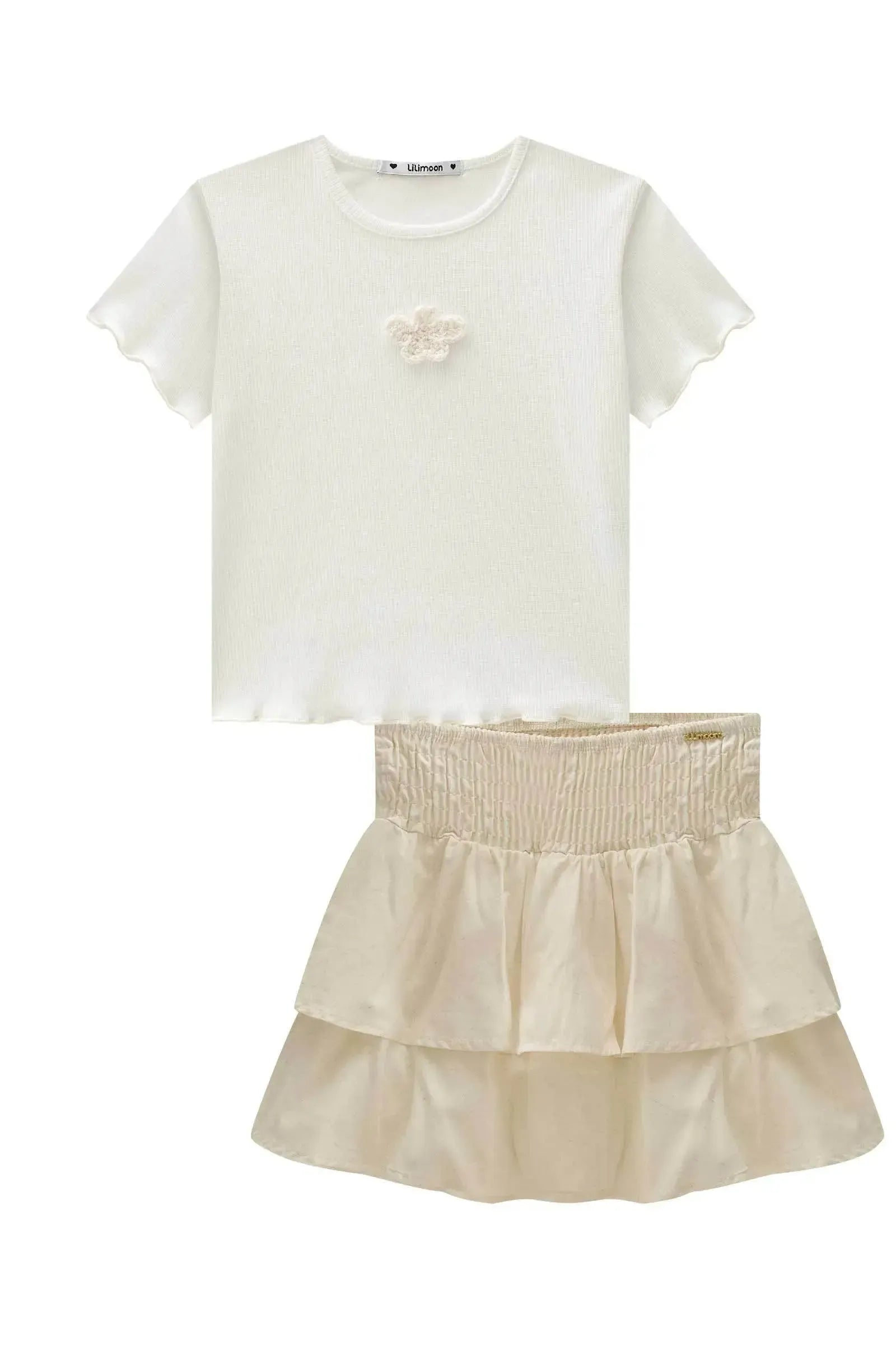 Conjunto de Blusa em Canelado Liz e Saia em Linho Deluxe com Shorts Embutido 95213 Lilimoon Teen Menina