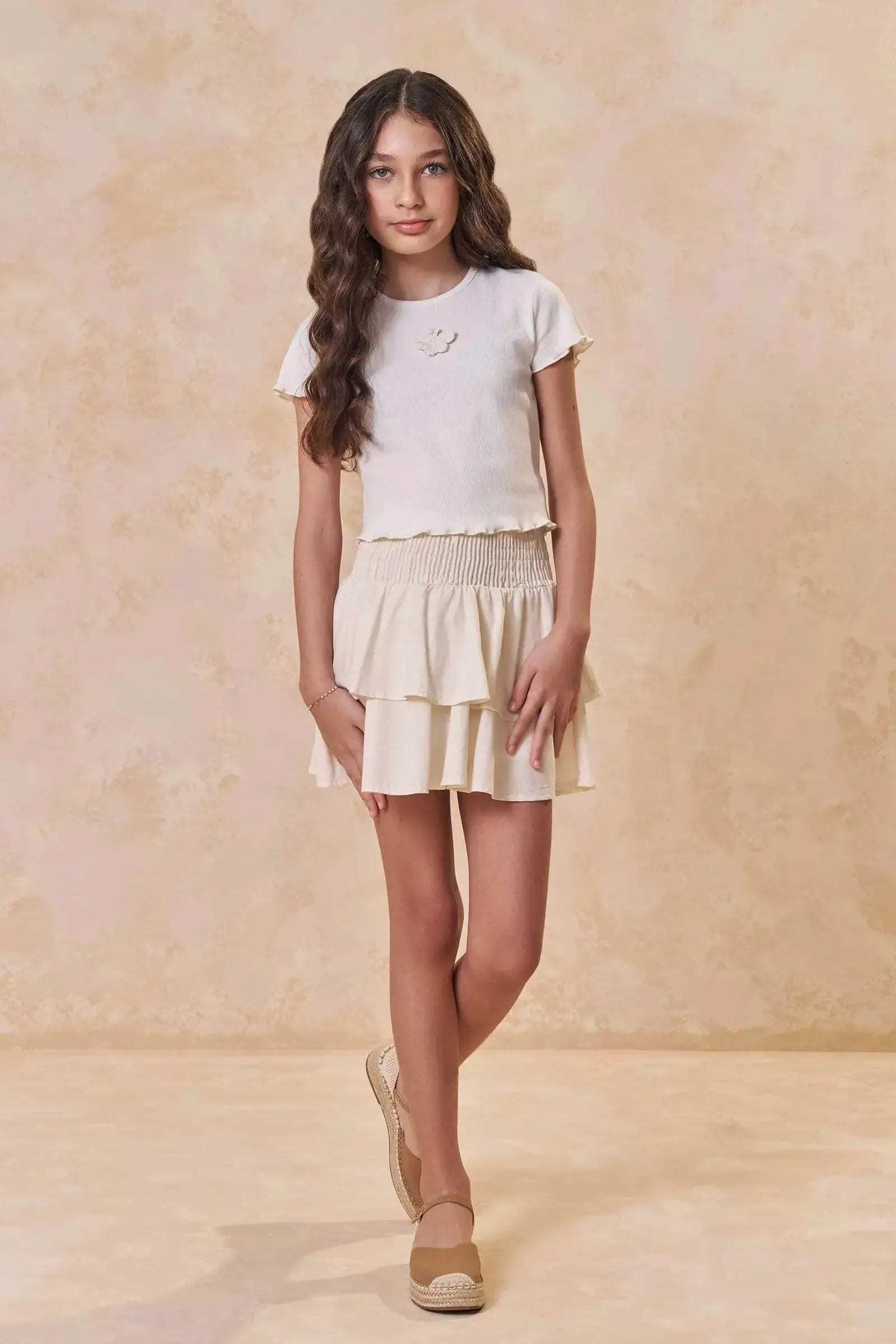 Conjunto de Blusa em Canelado Liz e Saia em Linho Deluxe com Shorts Embutido 95213 Lilimoon Teen Menina