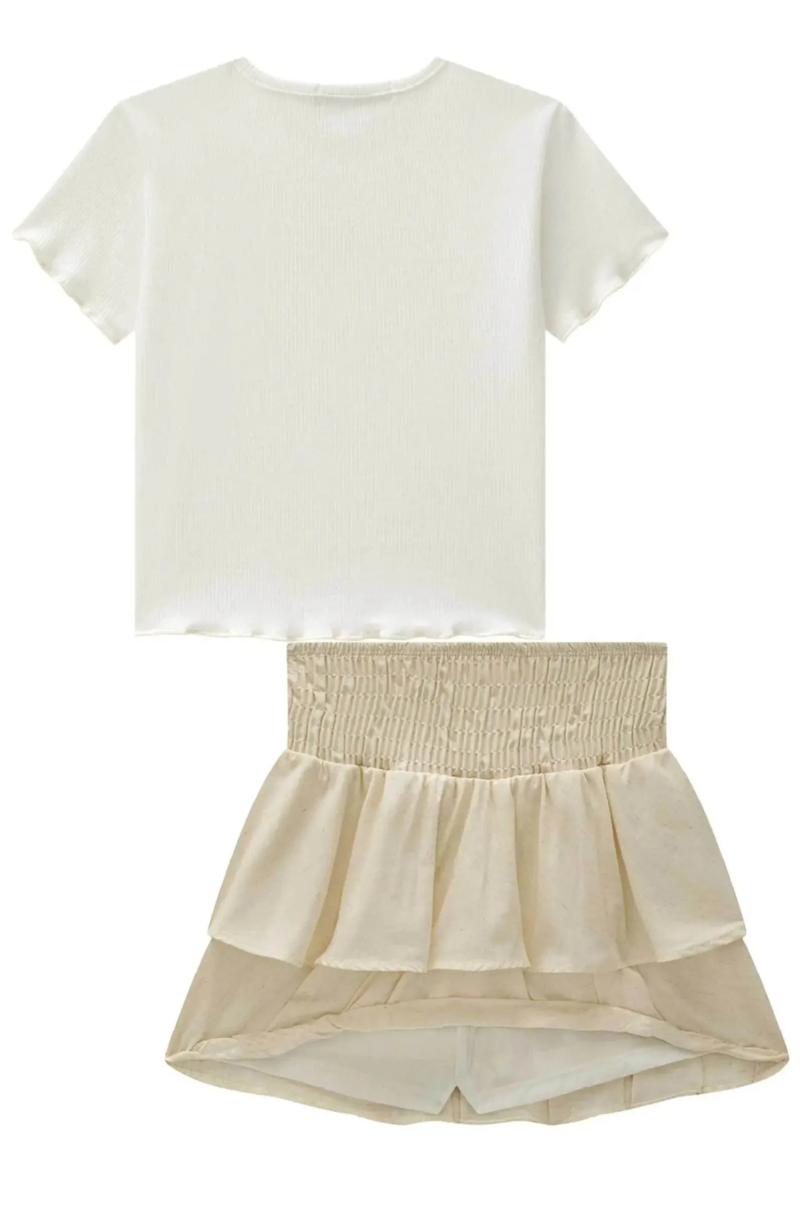 Conjunto de Blusa em Canelado Liz e Saia em Linho Deluxe com Shorts Embutido 95213 Lilimoon Teen Menina