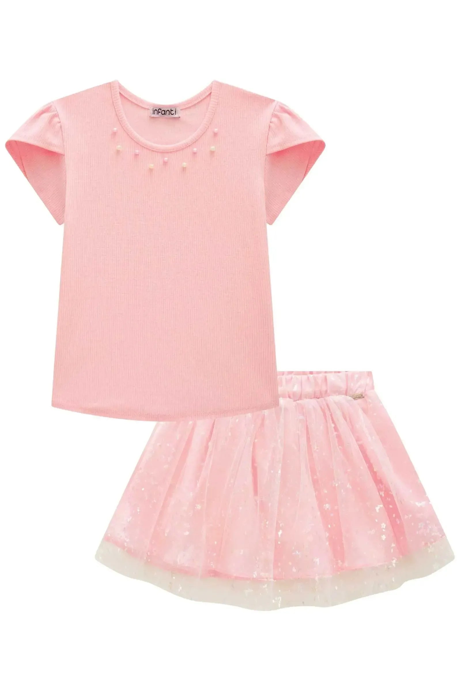 Conjunto de Blusa em Canelado Liz e Saia em Tule Borboleta com Shorts Embutido 87405 Infanti Infantil Menina