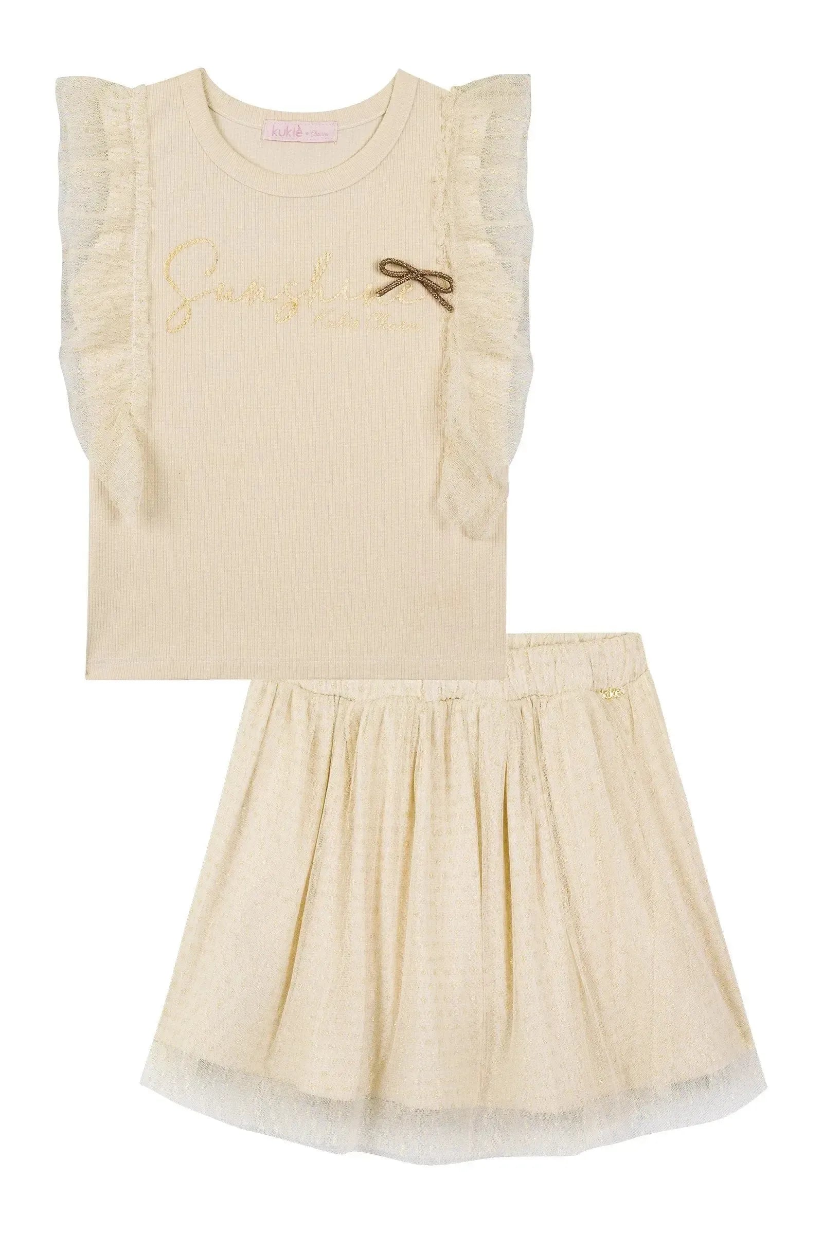 Conjunto de Blusa em Canelado Liz e Saia em Tule com Elastano com Shorts Embutido 87564 Kukiê Infantil Menina