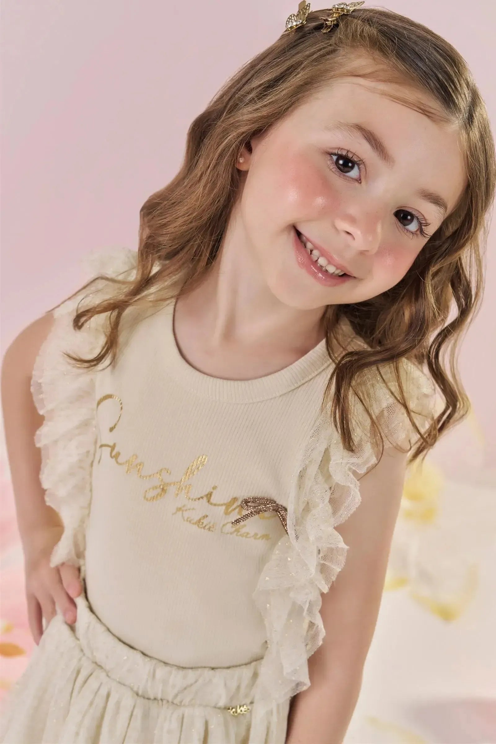 Conjunto de Blusa em Canelado Liz e Saia em Tule com Elastano com Shorts Embutido 87564 Kukiê Infantil Menina