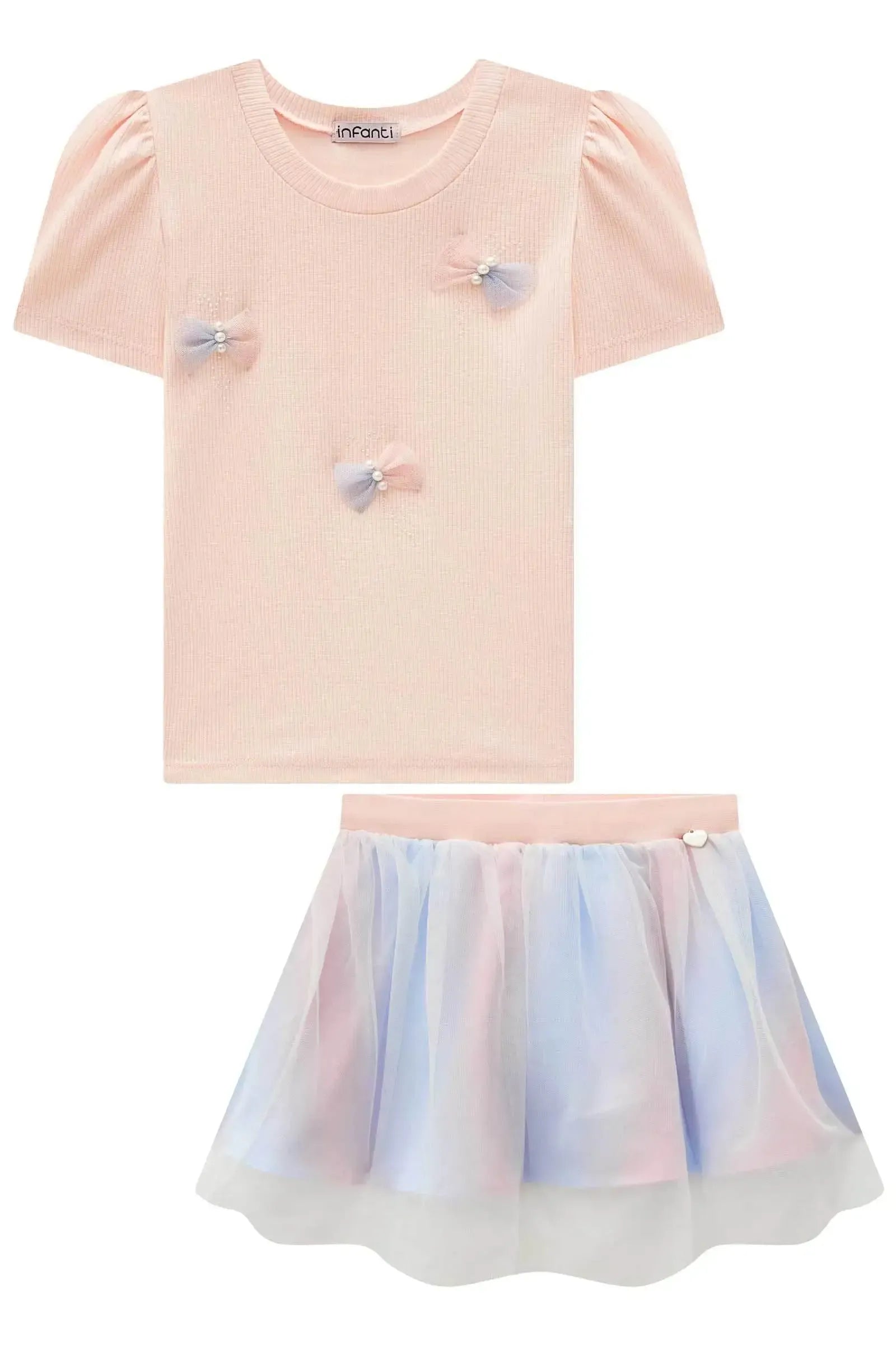 Conjunto de Blusa em Canelado Liz e Saia em Tule com Elastano. Com Shorts Embutido 97341 Infanti Infantil Menina