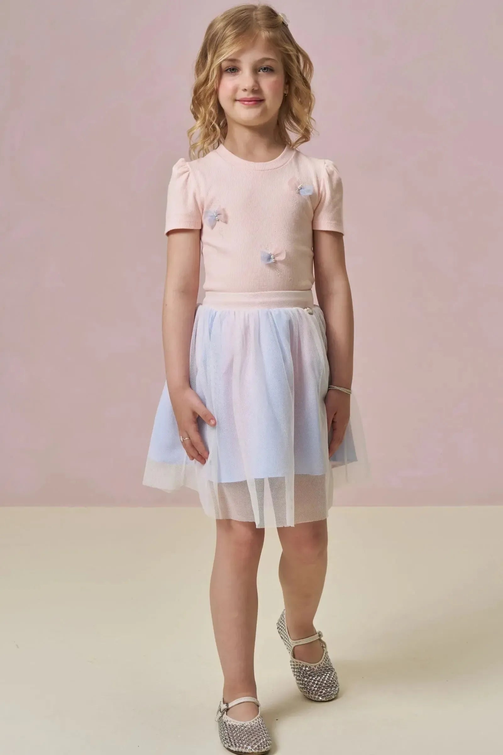 Conjunto de Blusa em Canelado Liz e Saia em Tule com Elastano. Com Shorts Embutido 97341 Infanti Infantil Menina