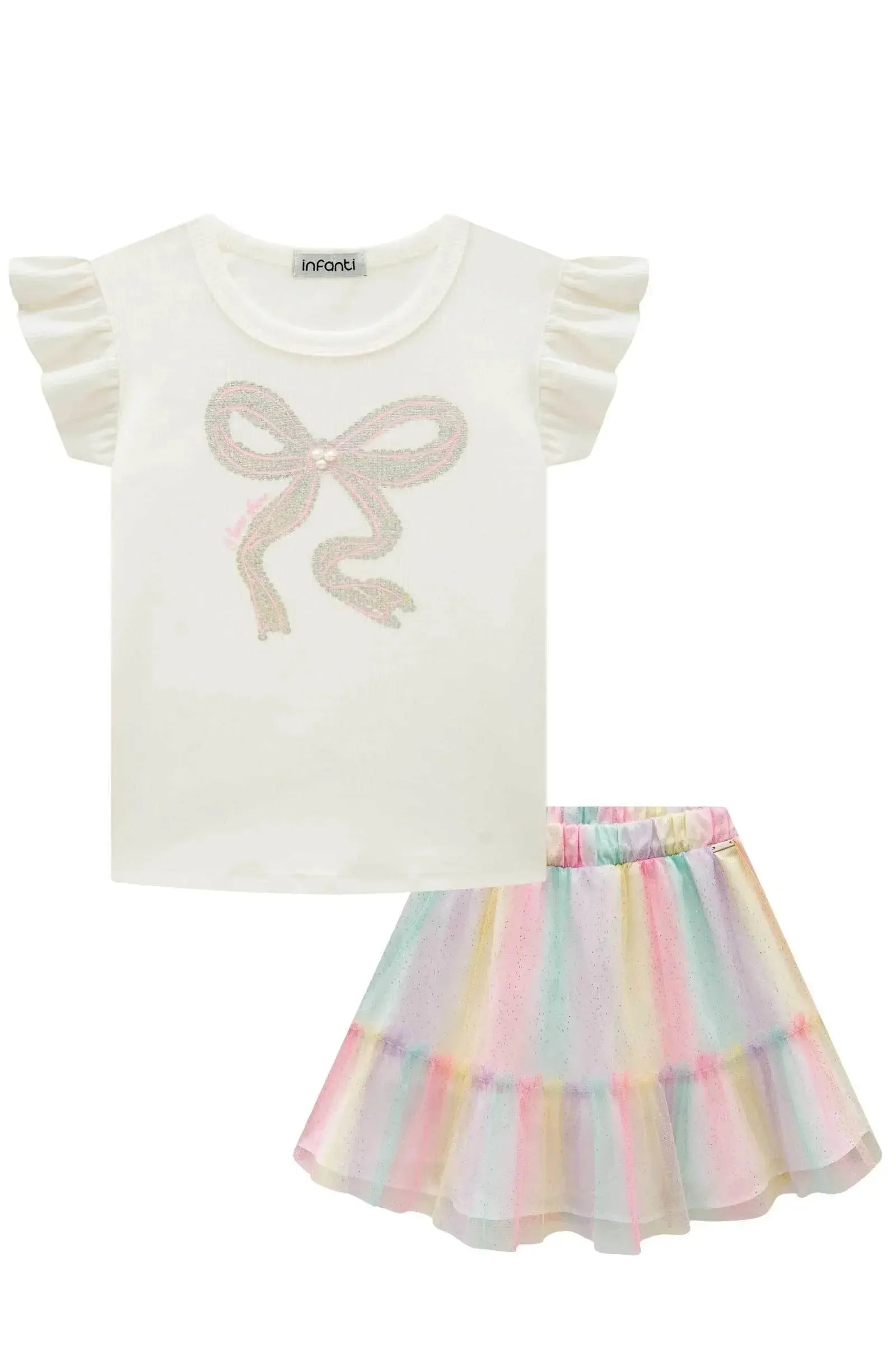 Conjunto de Blusa em Canelado Liz e Saia em Tule Foil Degradê com Shorts Embutido 87409 Infanti Infantil Menina