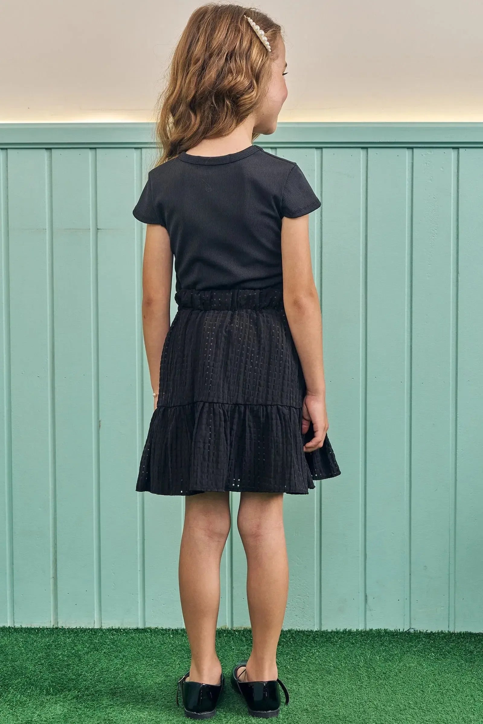 Conjunto de Blusa em Canelado Liz e Saia em Vichy Devorê (com Shorts Embutido) 83469 Kukiê Infantil Menina