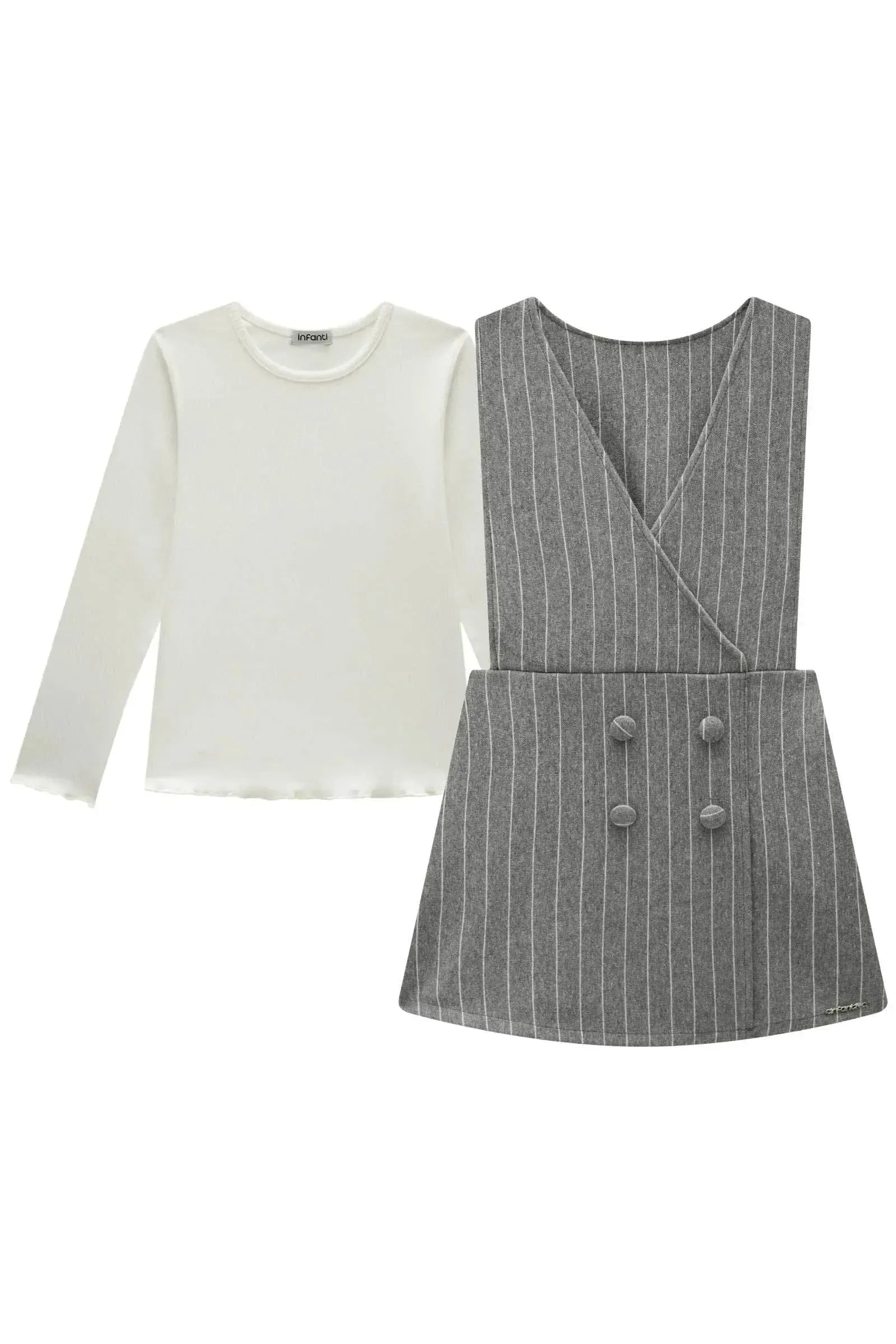 Conjunto de Blusa em Canelado Liz e Salopete em Malhão Listrado 90335 Infanti Infantil Menina