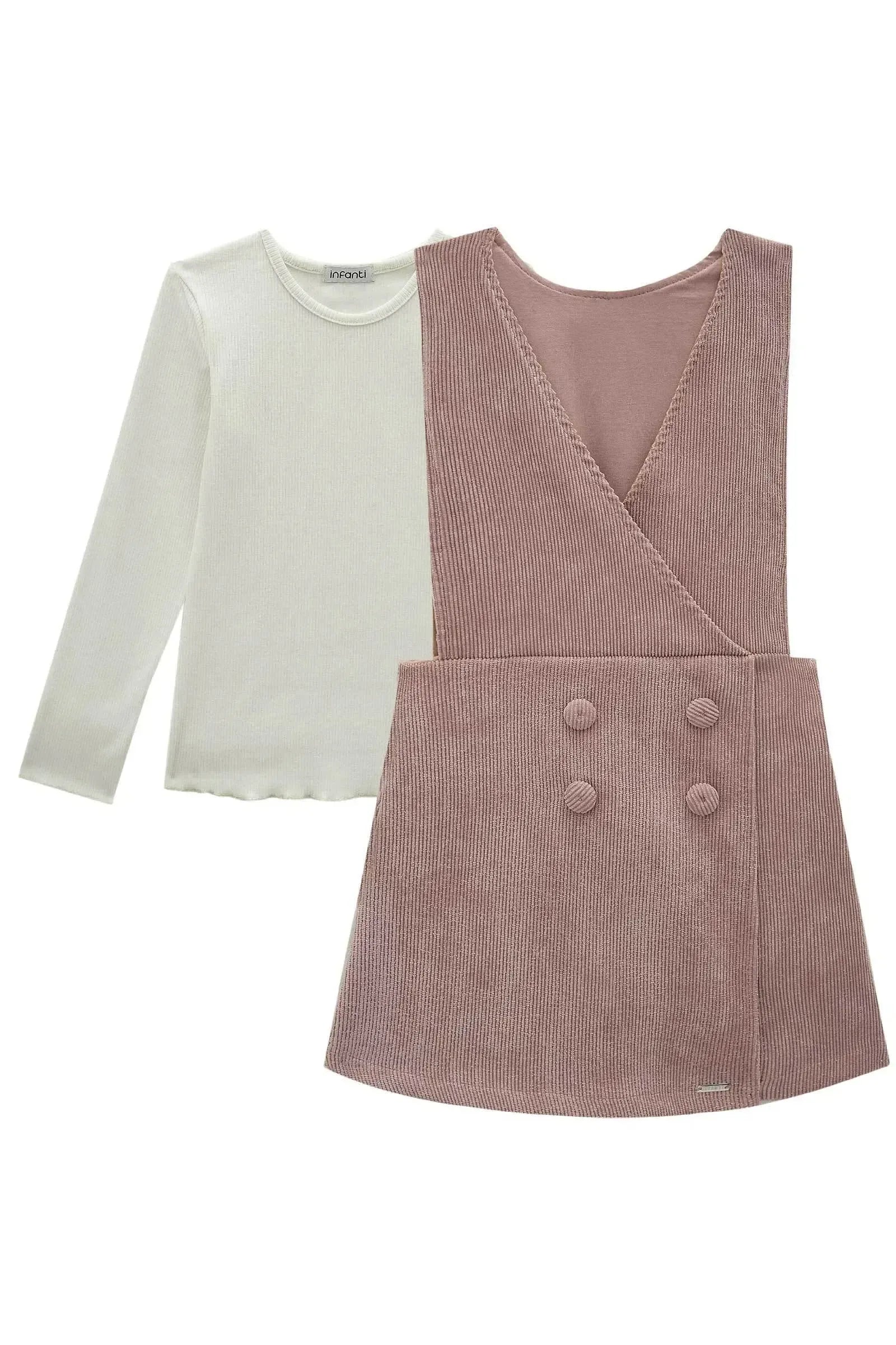 Conjunto de Blusa em Canelado Liz e Salopete em Veludo Cotelê 80663 Infanti Infantil Menina