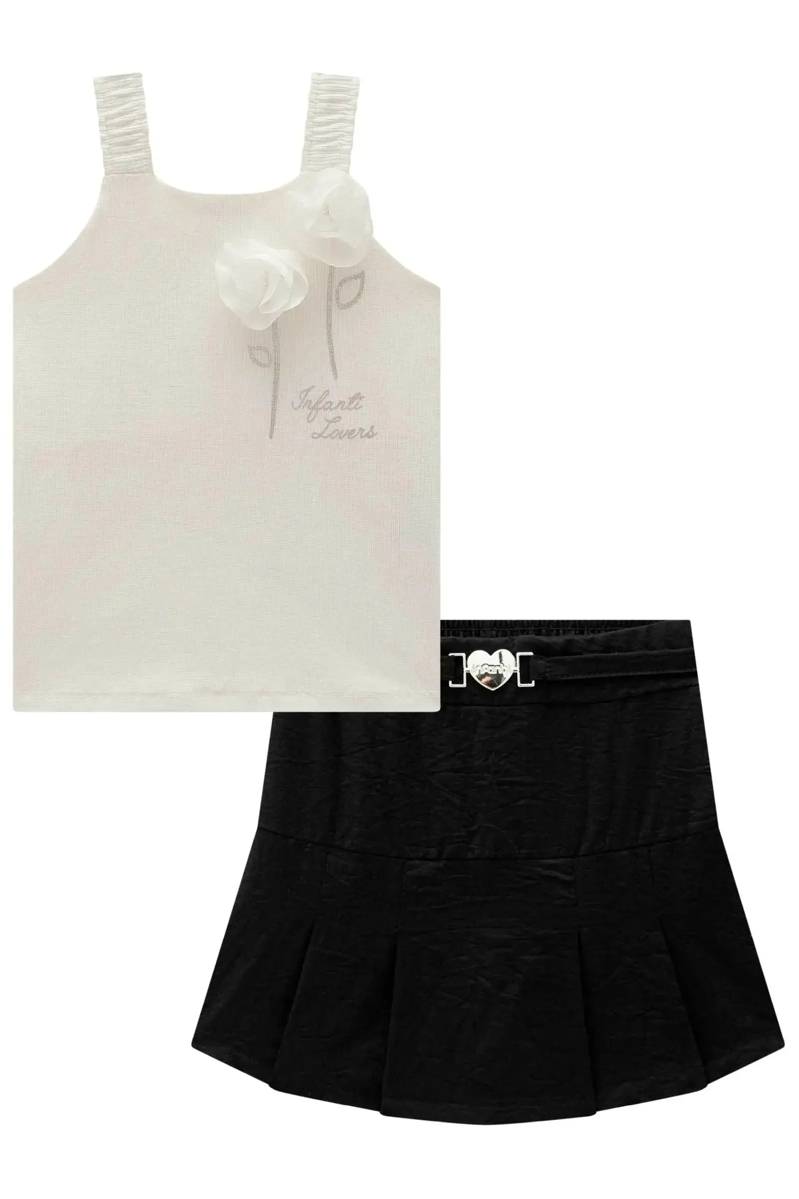 Conjunto de Blusa em Canelado Liz e Short Saia em Alfaiataria Glow 99106 Infanti Infantil Menina