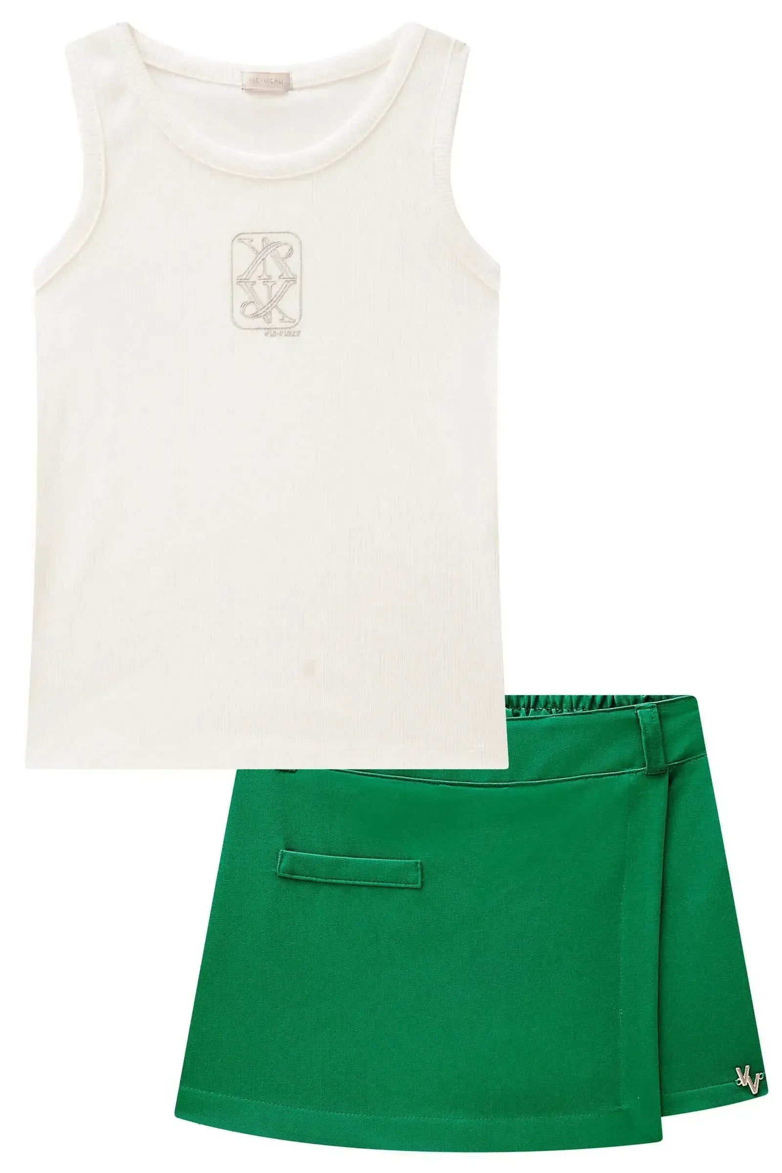 Conjunto de Blusa em Canelado Liz e Short Saia em Blend de Vicose Sarjada 86708 Vic&Vicky Teen Menina