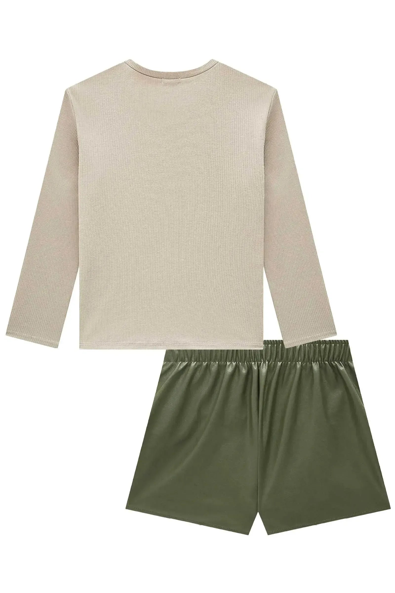 Conjunto de Blusa em Canelado Liz e Short Saia em Couro Sintético 89701 Vic&Vicky Teen Menina