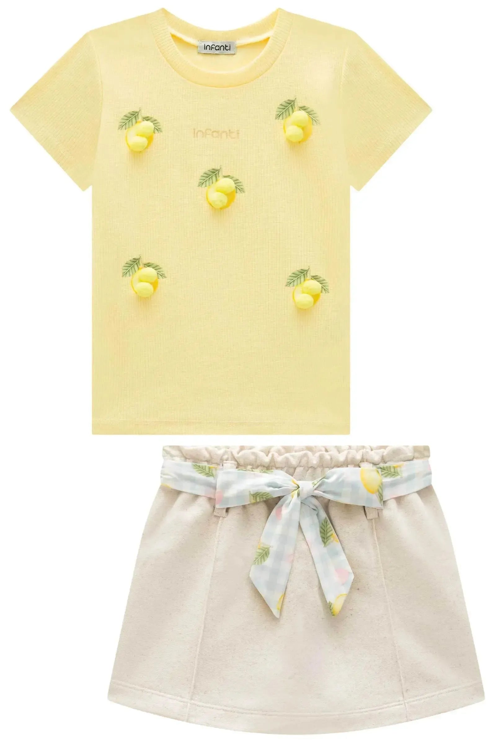 Conjunto de Blusa em Canelado Liz e Short Saia em Moletom Linho sem Pelúcia 95886 Infanti Infantil Menina
