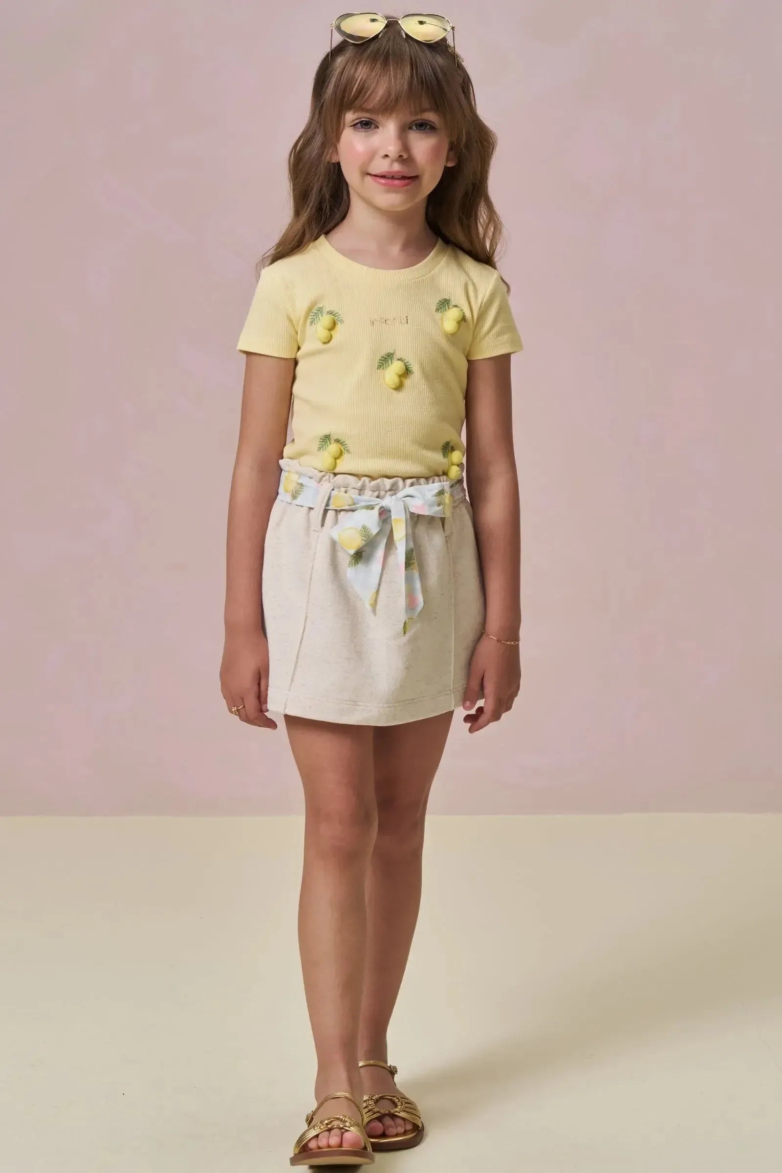 Conjunto de Blusa em Canelado Liz e Short Saia em Moletom Linho sem Pelúcia 95886 Infanti Infantil Menina