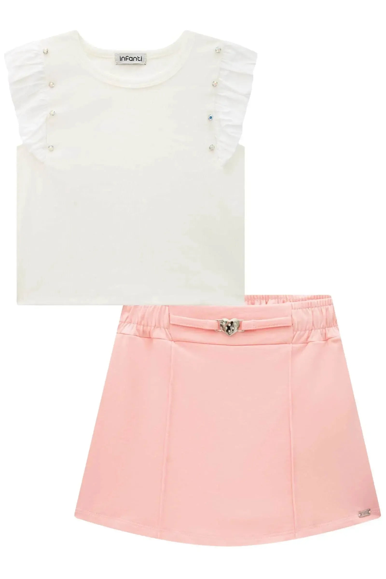 Conjunto de Blusa em Canelado Liz e Short Saia em Molevisco 88756 Infanti Infantil Menina