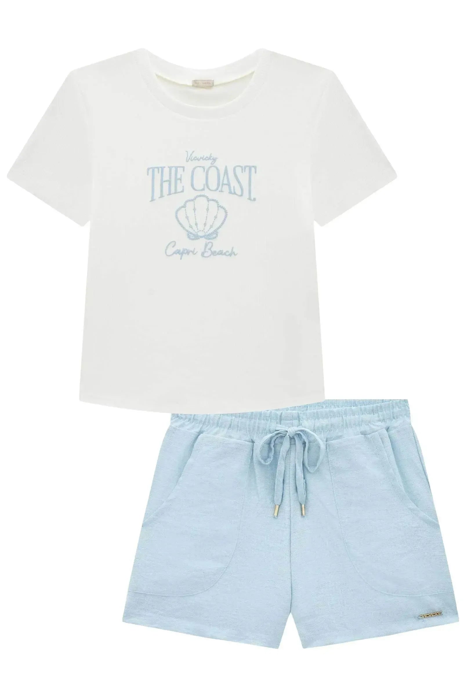 Conjunto de Blusa em Canelado Liz e Shorts em Linho Capri 94390 Vic&Vicky Teen Menina