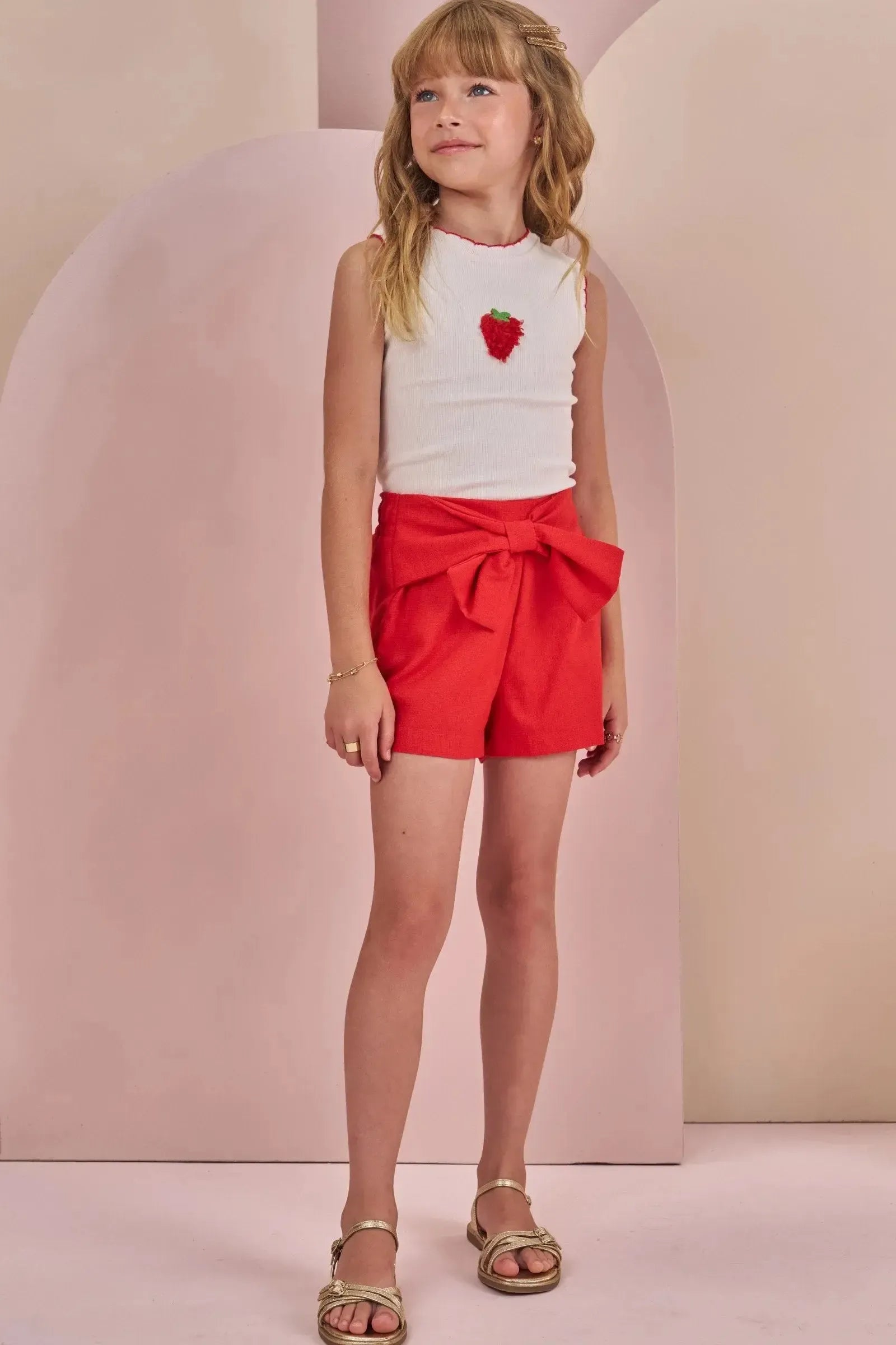 Conjunto de Blusa em Canelado Liz e Shorts em Linho com Elastano 87777 Infanti Infantil Menina