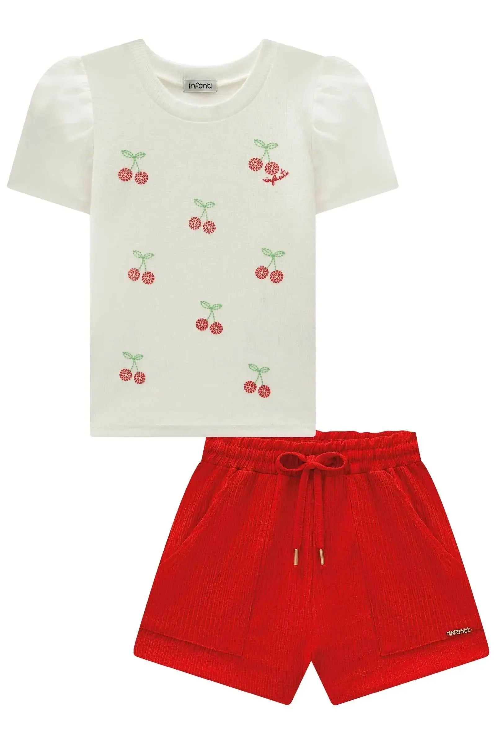Conjunto de Blusa em Canelado Liz e Shorts em Malha Enrugada 96657 Infanti Infantil Menina