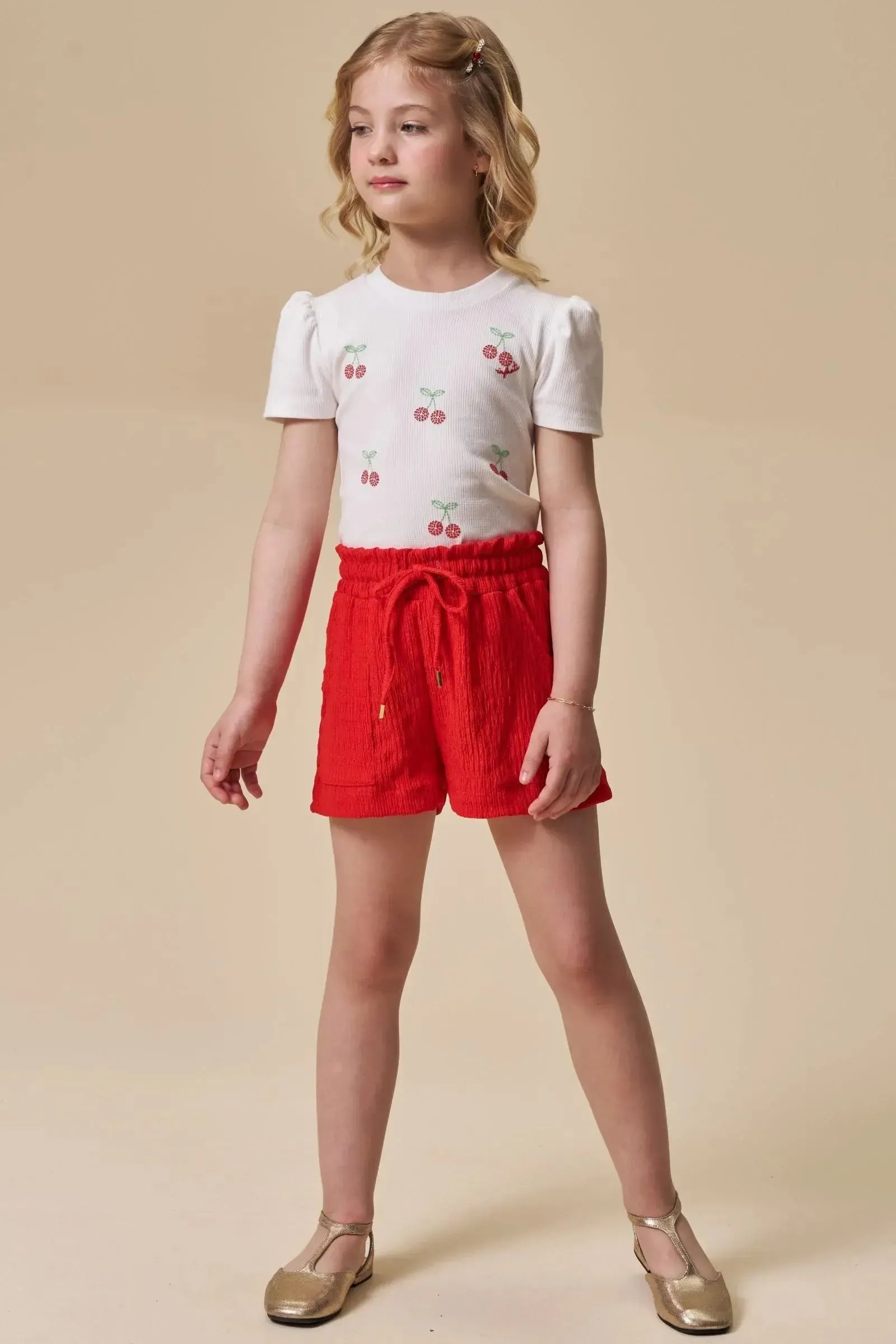 Conjunto de Blusa em Canelado Liz e Shorts em Malha Enrugada 96657 Infanti Infantil Menina
