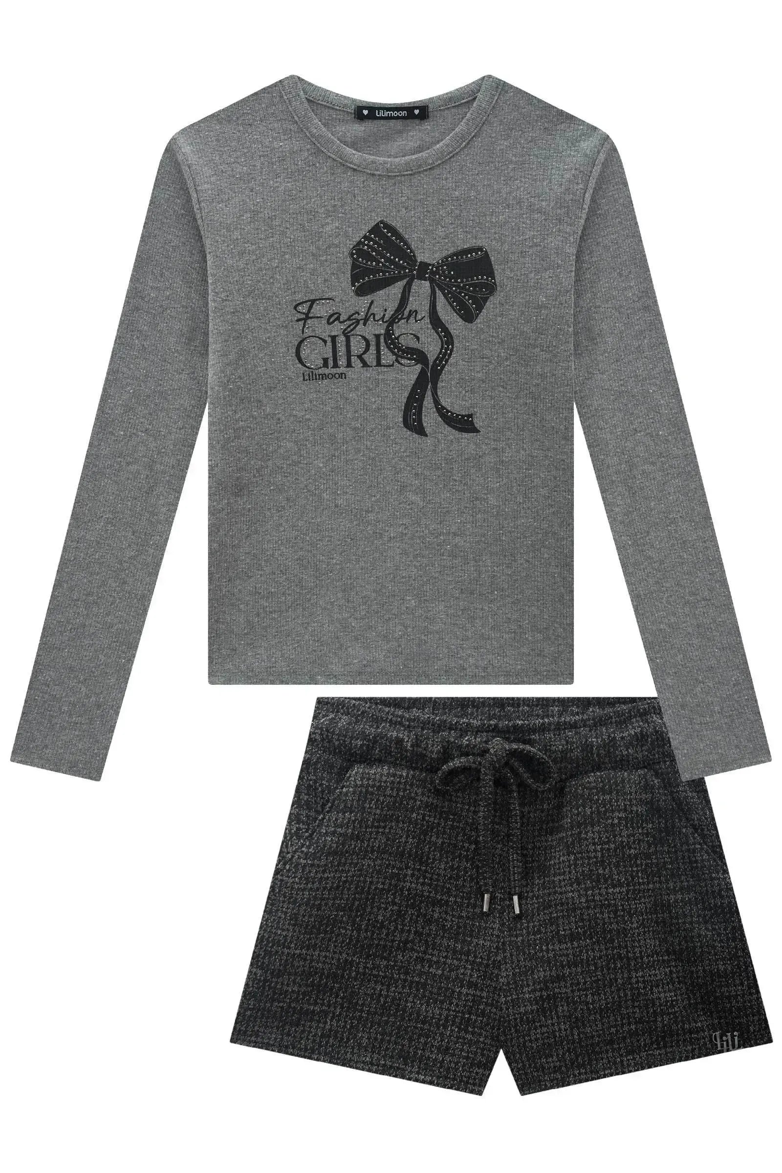 Conjunto de Blusa em Canelado Liz e Shorts em Malha Tweed Drika 91769 Lilimoon Teen Menina