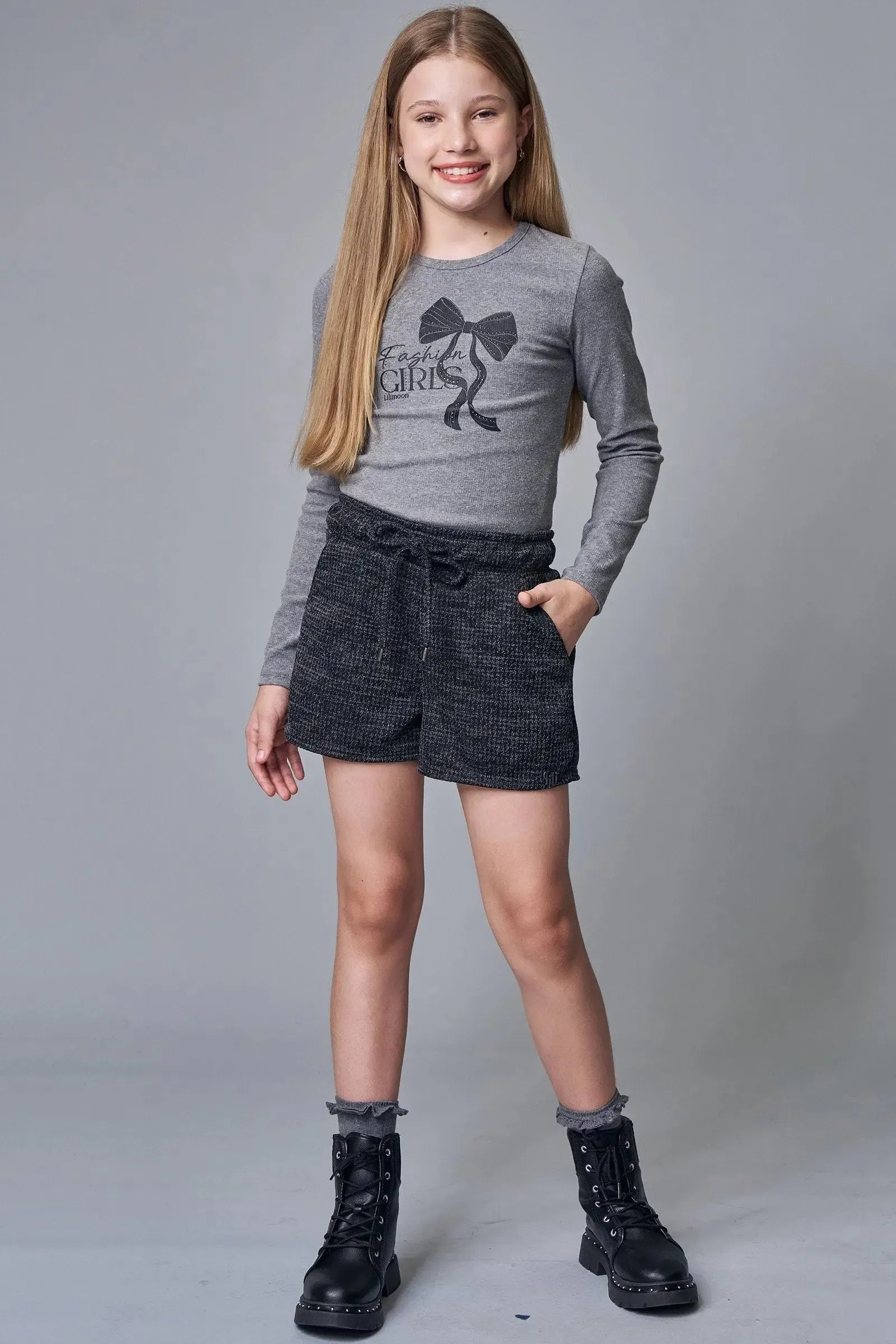 Conjunto de Blusa em Canelado Liz e Shorts em Malha Tweed Drika 91769 Lilimoon Teen Menina